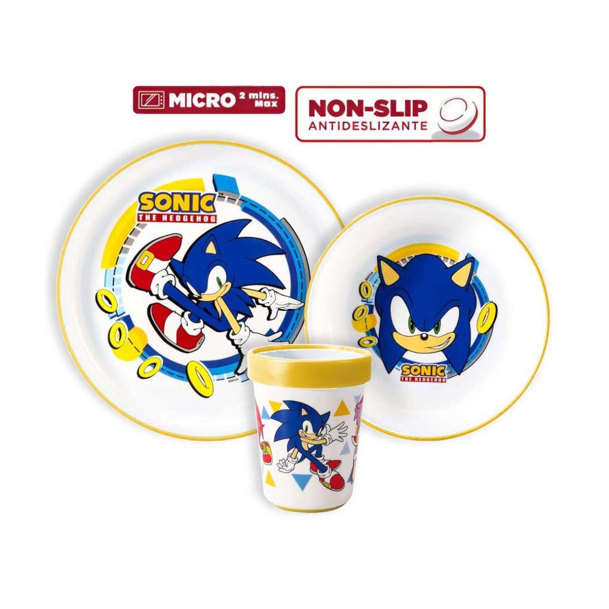 Sonic Kindergeschirr-Set Sonic the Hedgehog Rutschfestes Essgeschirr-Set – 3-teilig