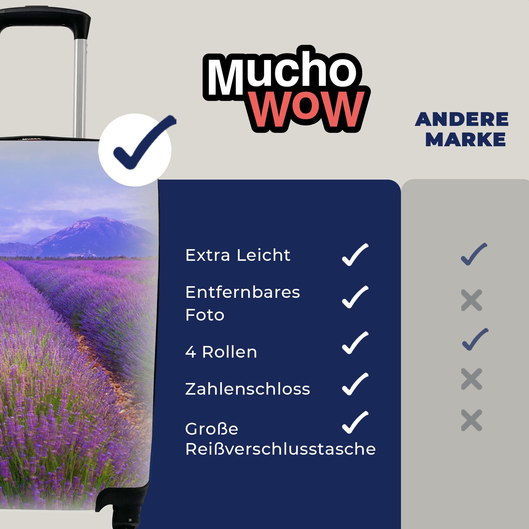 MuchoWow Handgepäckkoffer für rollen, Reisetasche vor Bergen, 4 von Trolley, Rollen, Reisekoffer Reihen Ferien, Handgepäck Lavendel mit