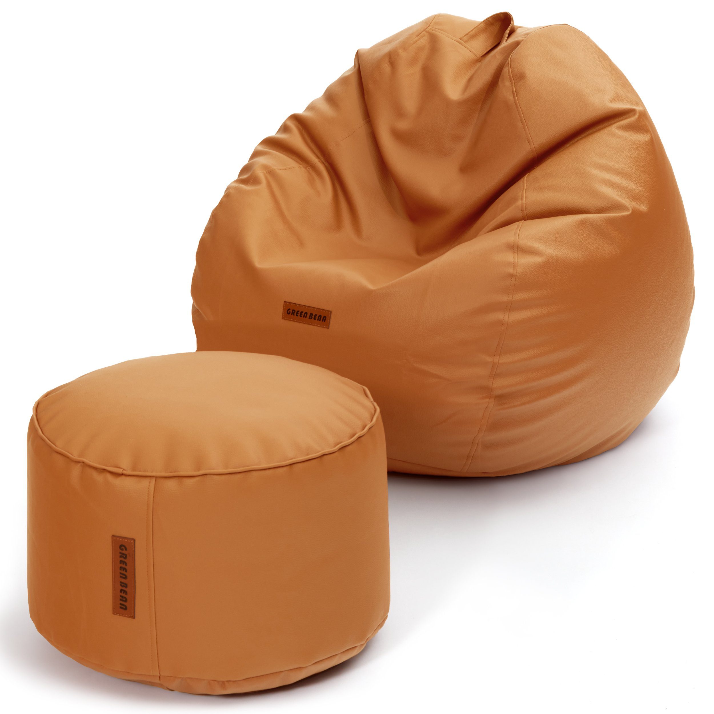 Green Bean Sitzsack XXL + Pouf als Set aus Kunstleder (Indoor / Outdoor, 3x Farben und verschiedene Kombinationen), Couch Kissen Riesensitzsack Lounge Chair Gamingstuhl Hocker Fußschemel