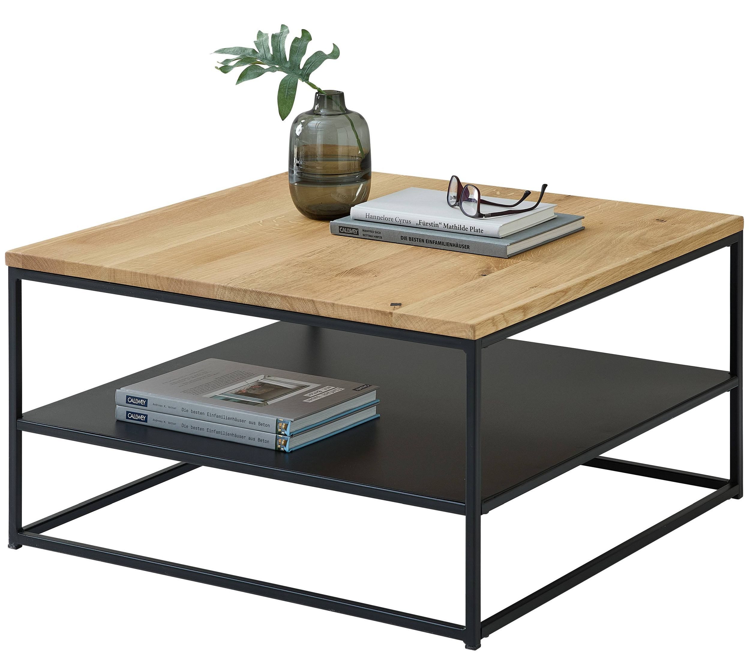 Bega Consult Couchtisch Couchtisch TILDA 75 x 75 Platte Eiche geölt Metallgestell mit Ablage