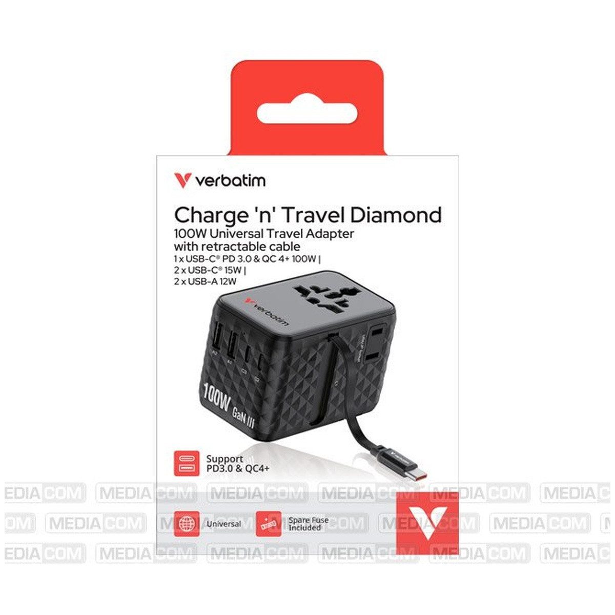 Verbatim Verbatim UTA Reiseadapter 100W USB-C/USB-A Schwarz Smartphone-Ladegerät