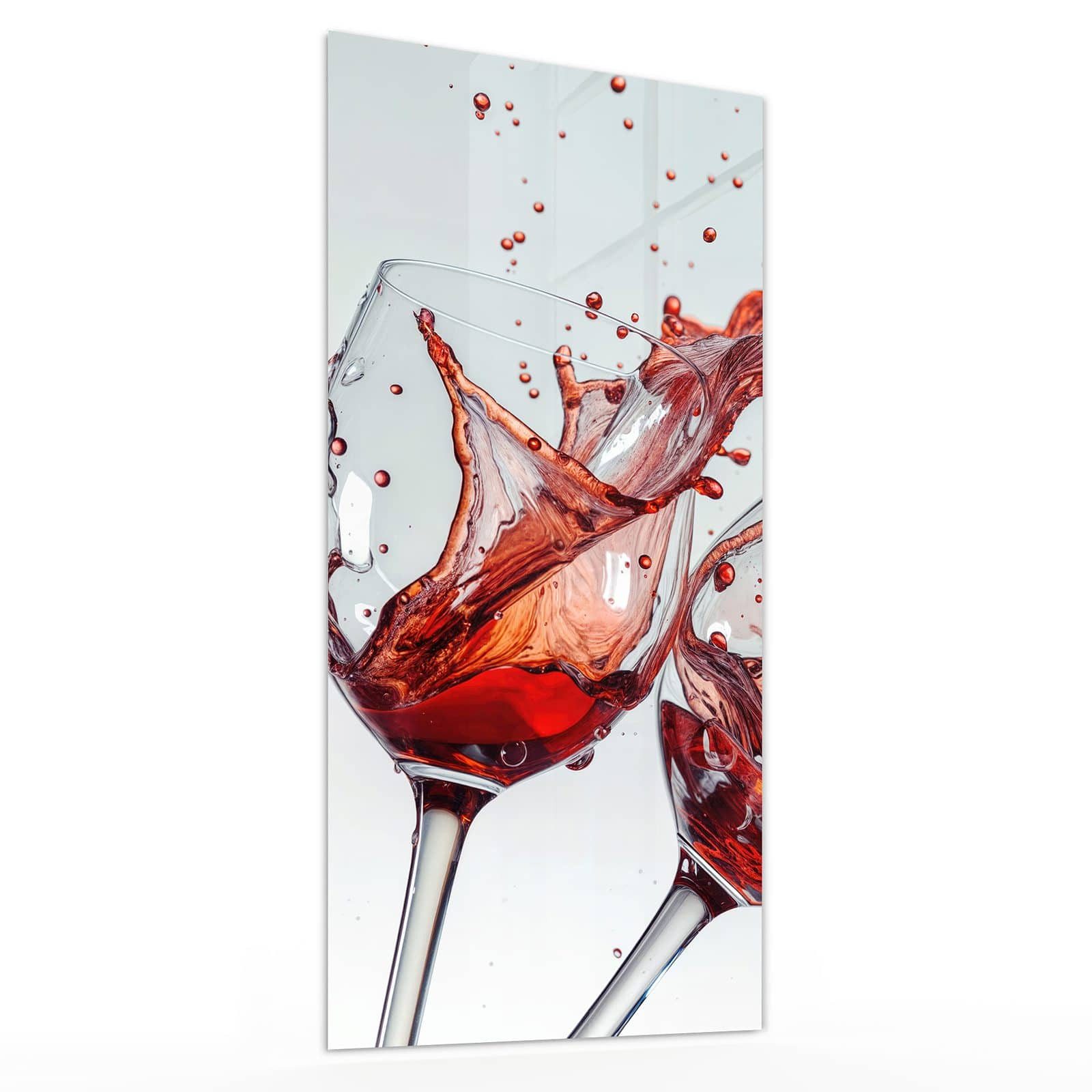 Primedeco Glasbild Wandbild Weinkelchplätschern mit Aufhängung, Getränke (21 verschiedene Größen, 1 St), Elegante Aufhängung