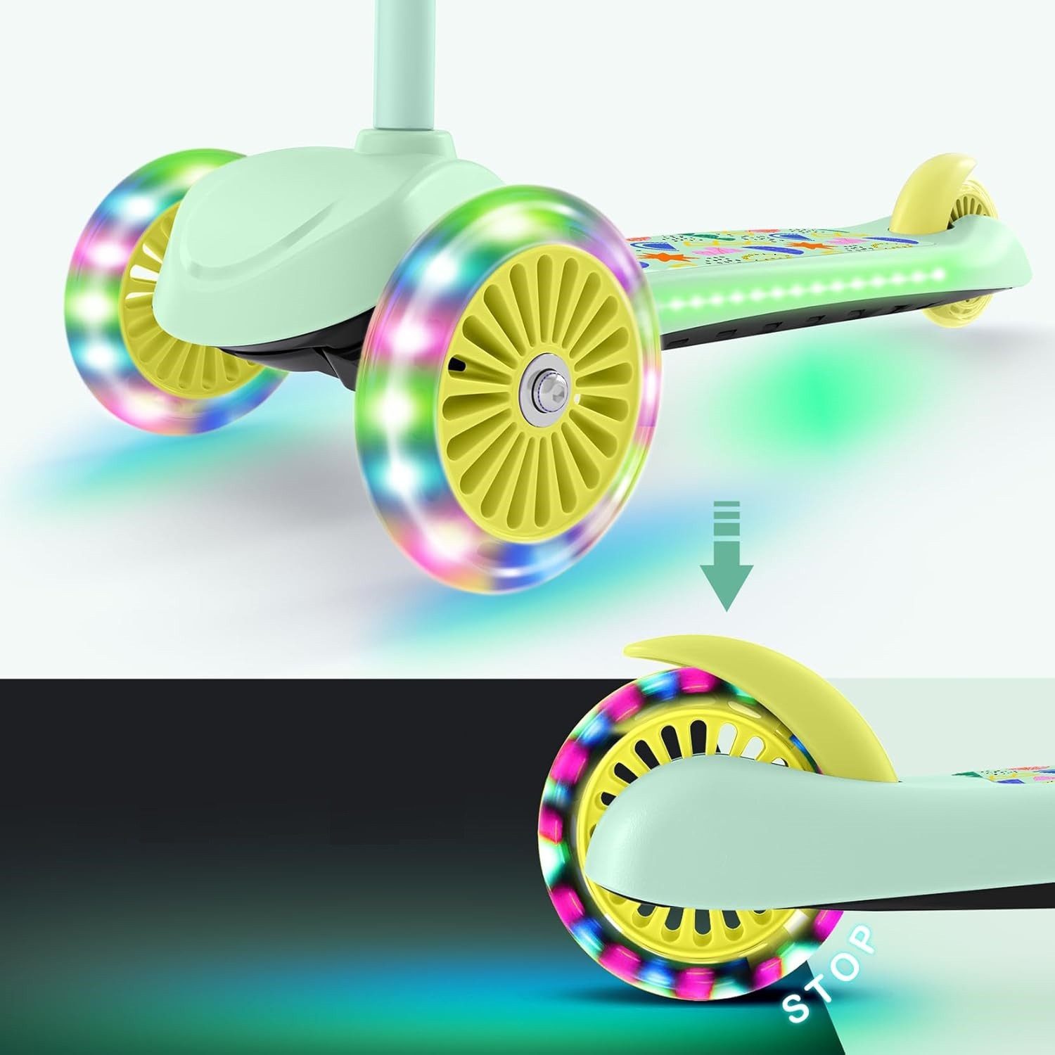 BremToy Dreiradscooter Höhenverstellbare Kinderroller mit leuchtendem Deck und PU-LED Rädern