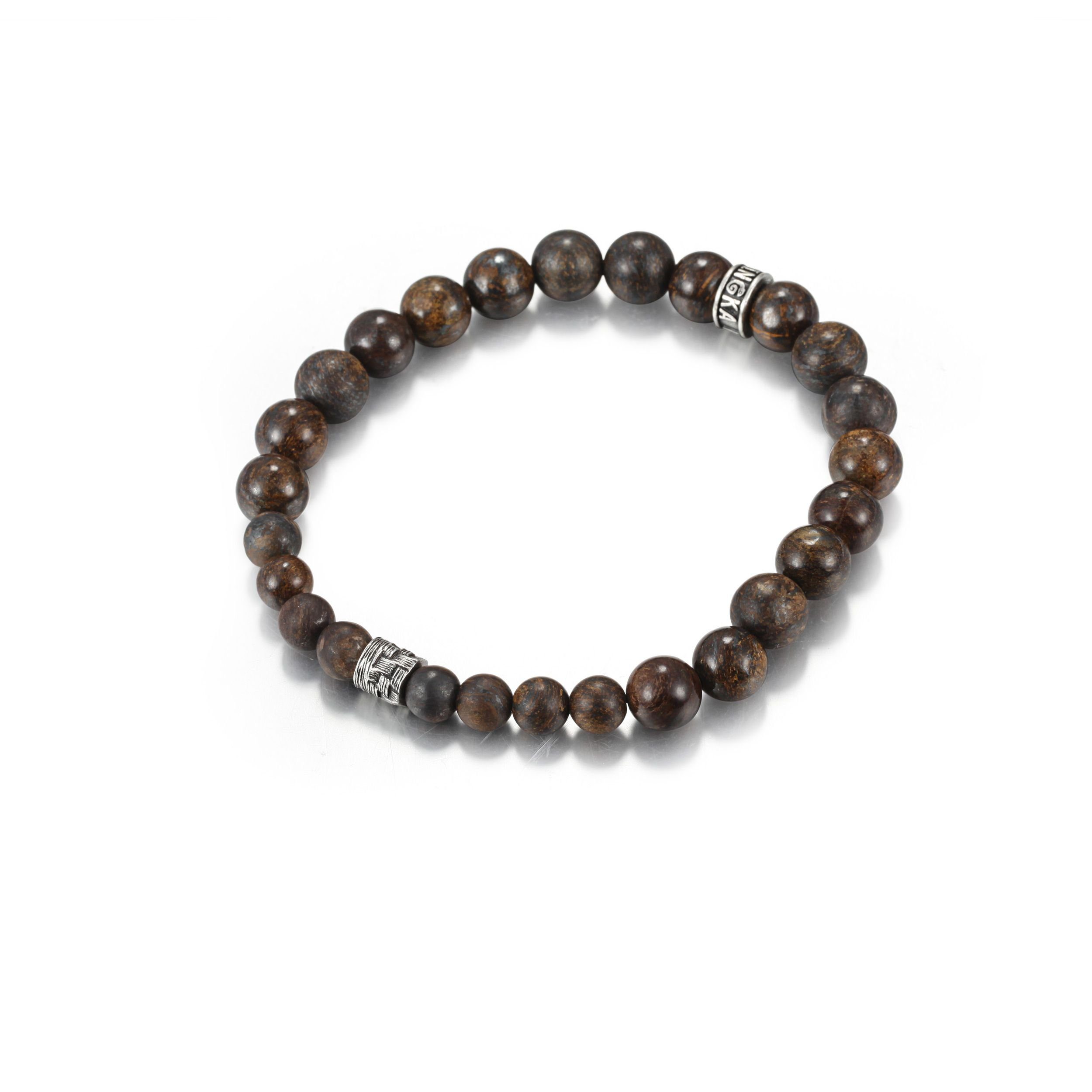 Kingka Armband "WOVEN" Stretch-Bead-Armband aus Bronzite Steinen und 925er Sterlingsilber