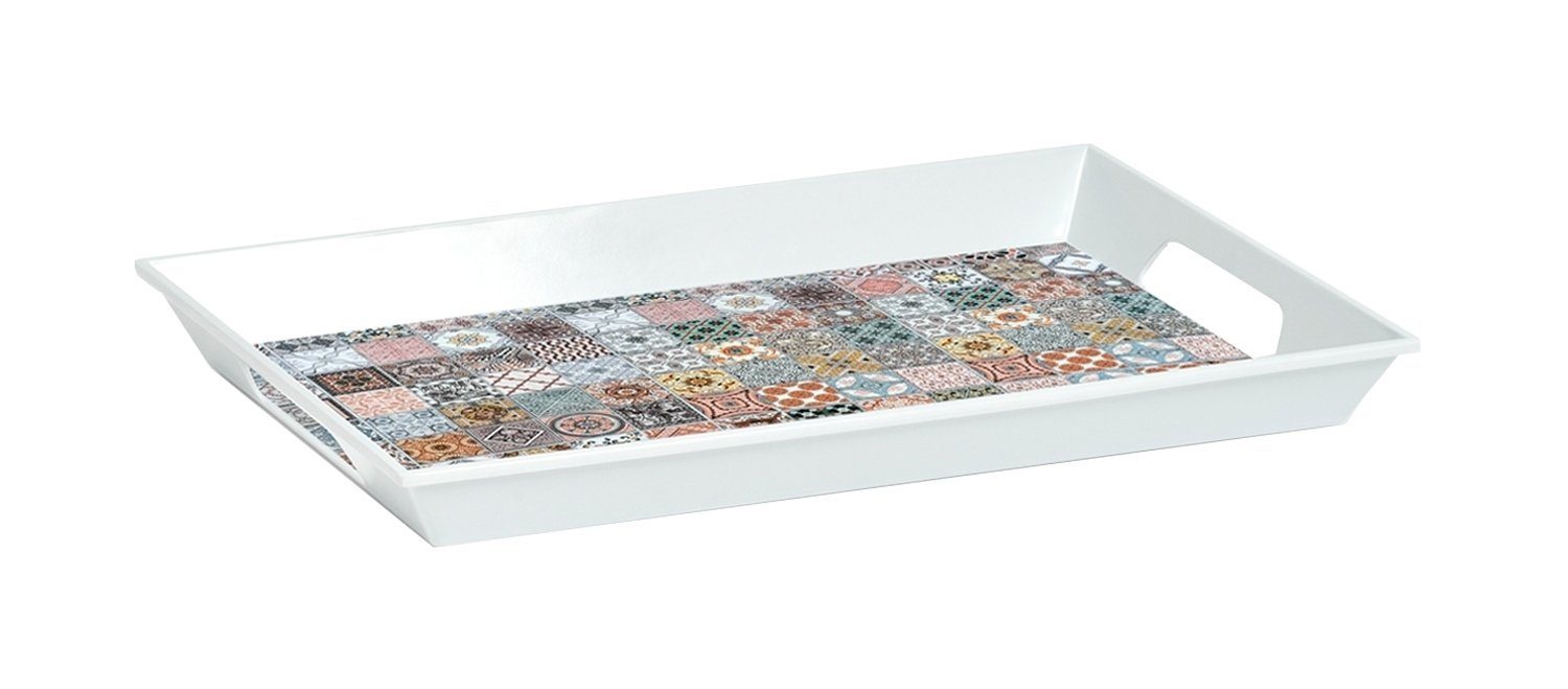 Zeller Present Tablett SERVE, Weiß, Bunt, 50 x 35 cm, mit Griffen, Melamin, Mosaik-Design | Tabletts