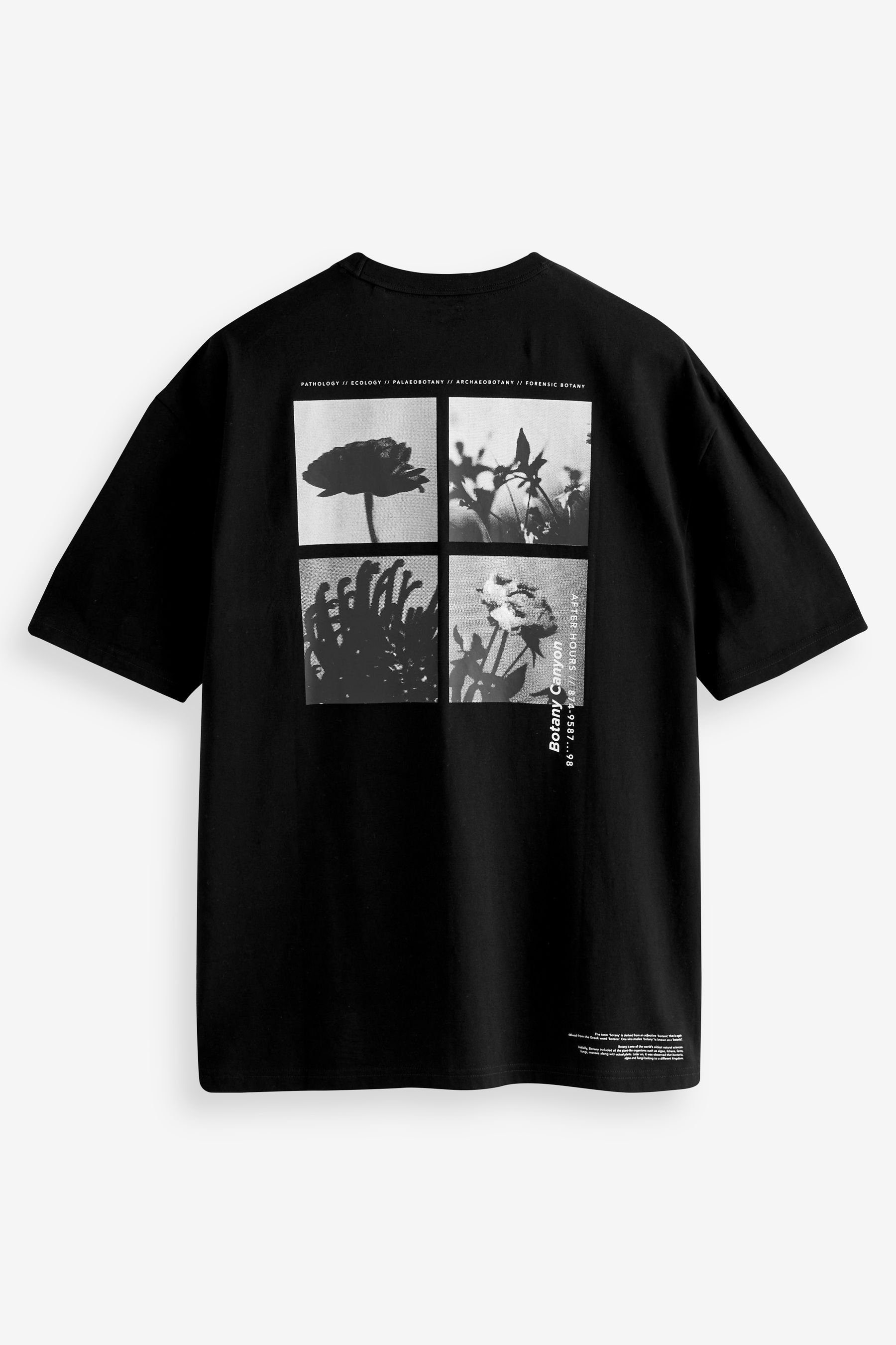 Gemustertes Fit (1-tlg) Botanical Next Print-Shirt Relaxed im T-Shirt Black