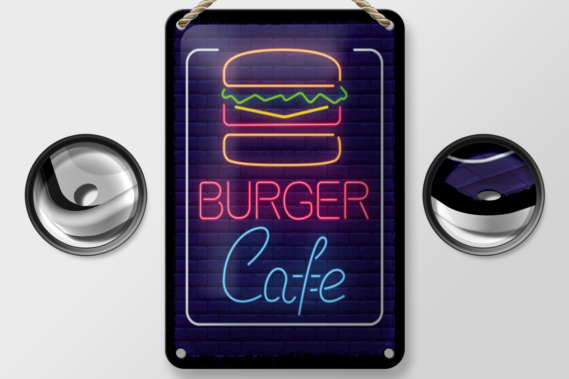 Femer GmbH Metallschild Hinweis 30x40 cm Burger Cafe Reklame, (1 St), gewölbte Oberfläche, abgerundete Ecken, umgeschlagene Kanten