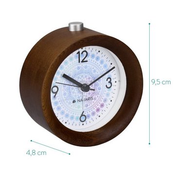 Navaris Reisewecker Analog Holz Wecker mit Snooze, Retro Uhr Rund, mit Design