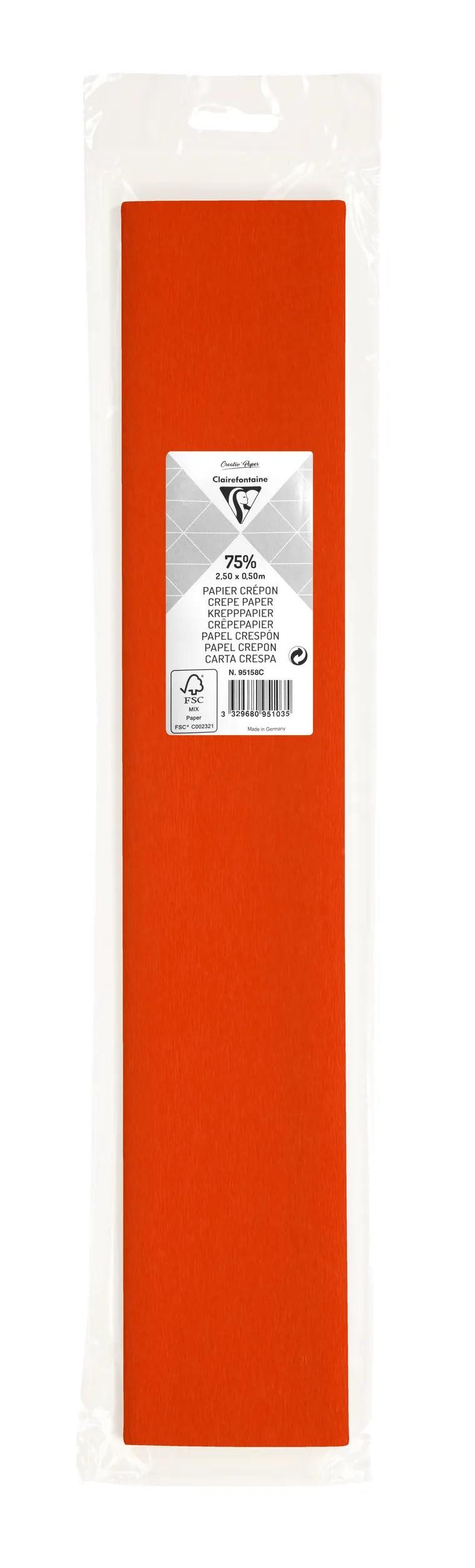 CLAIREFONTAINE Kreppband 10x Krepppapier Blisterpackung 1 Blatt 2,50x0,50m Orange 95158C Krepppapier