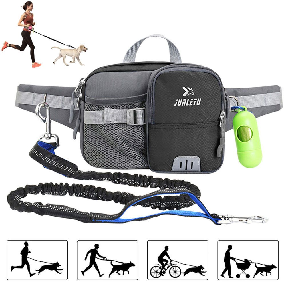MOPUEA Joggingleine Multifunktions-Taillenpack Jogging-Traktionskit mit elastischer Leine, (Bauchgurt und kotbeutelspender zum Joggen, Radfahren, Laufen, Gehen, 1-tlg), Hunde Freihandleinen Jogging Hundeleine mit Reflektierende Nähte