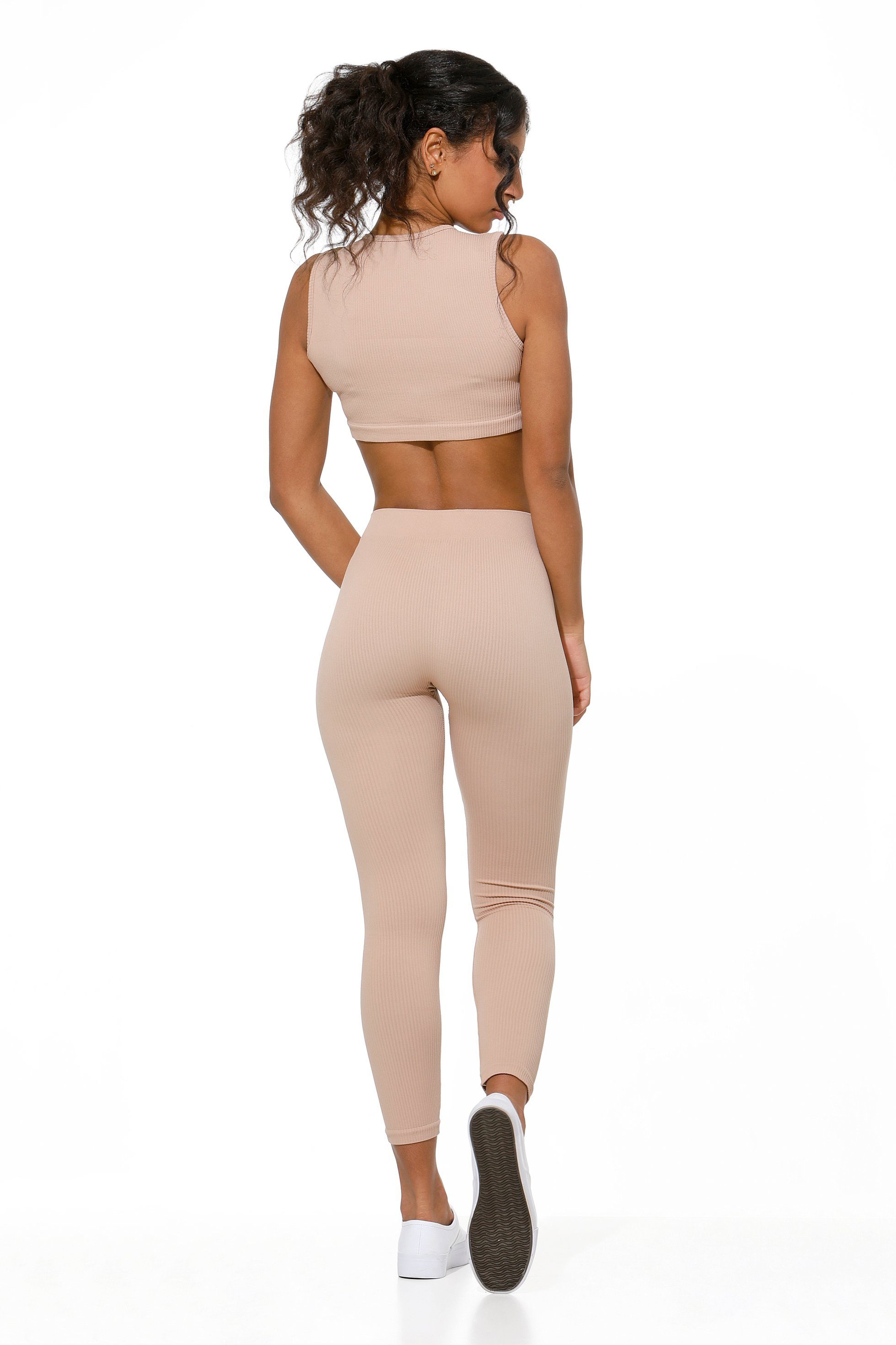 Yenita® Leggings "Ribbed Collection" mit Beige Bund hohem