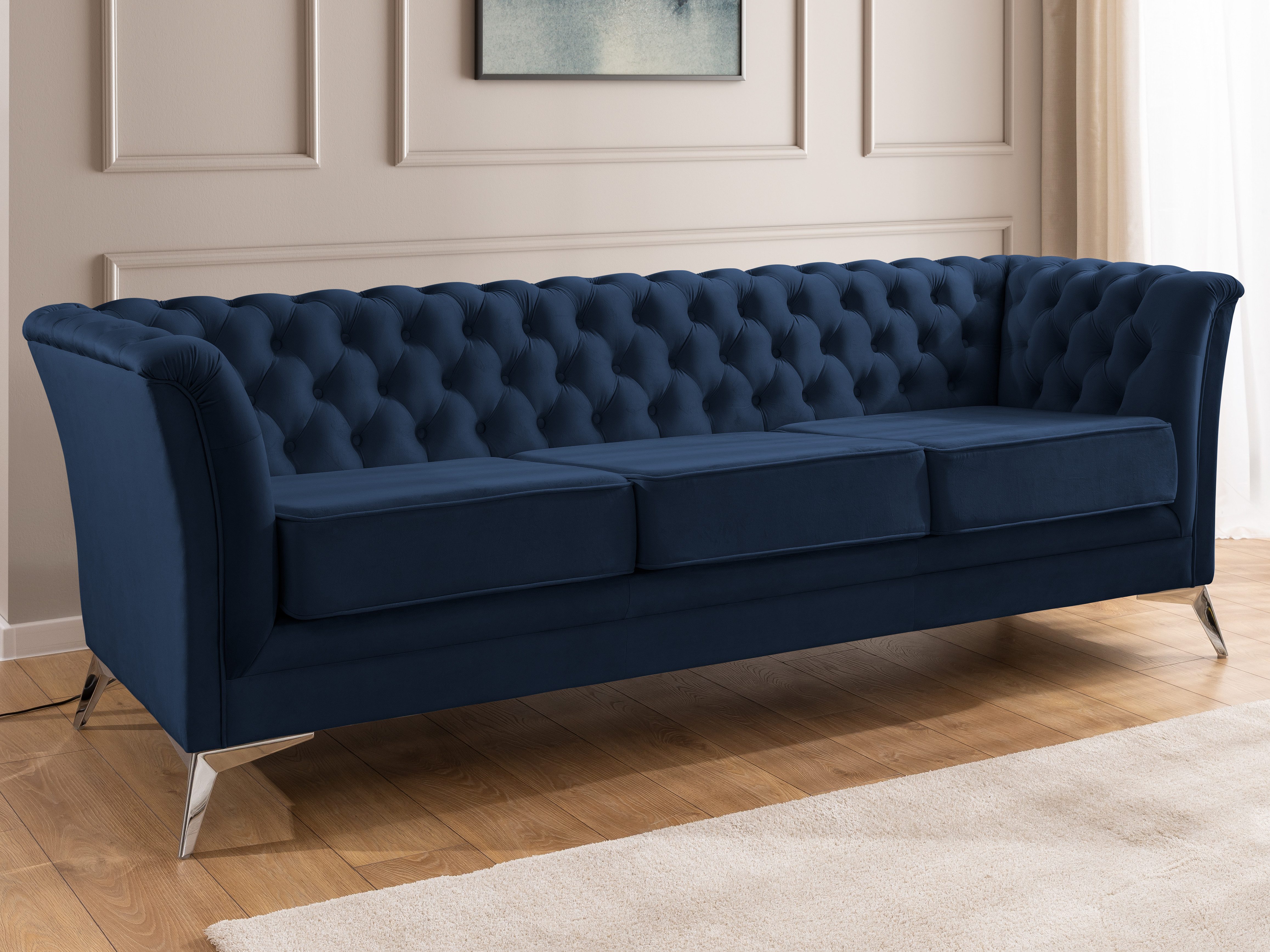 S-Style Möbel Chesterfield-Sofa Whitby, 3-Sitzer aus Samt mit goldenen, sil günstig online kaufen