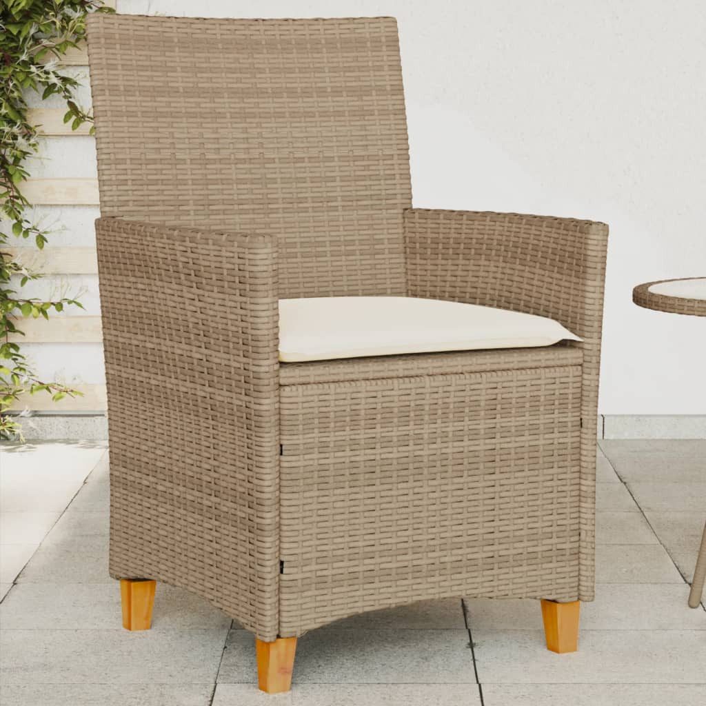 vidaXL Gartenstuhl Gartenstühle mit Kissen 2 Stk. Beige Poly Rattan Massivholz (2 St)