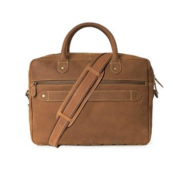 DRAKENSBERG Umhängetasche Aktentasche »Hugo« Havanna-Braun, elegante Leder Laptoptasche 16" für Herren aus weichem Büffelleder