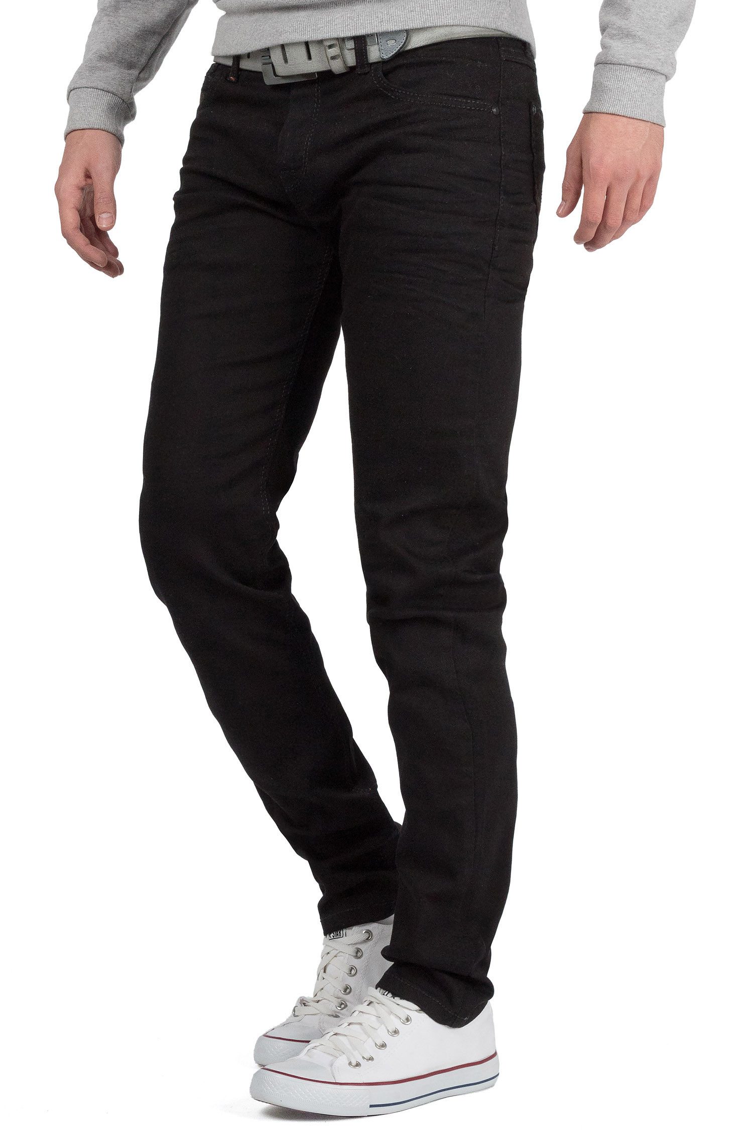 Cipo & Baxx Slim-fit-Jeans Herren Regular Fit Jeans Denim BA-CD319A in Schwarz mit dicken Nähten