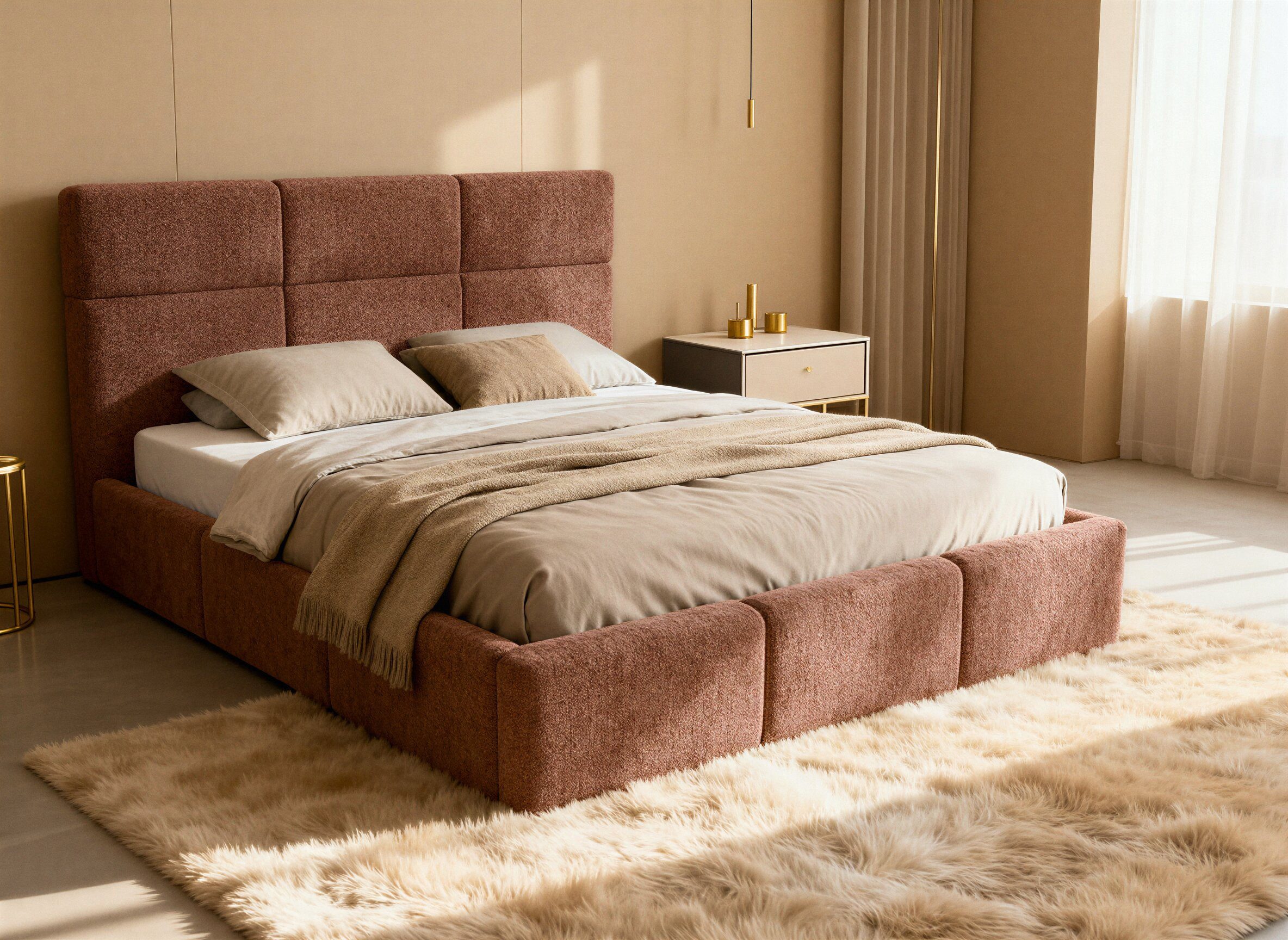 Sofnet Polsterbett Celine (mit Bettkasten und Lattenrost), Doppelbett, Bett mit Gasdruckfeder, Bouclé-Material