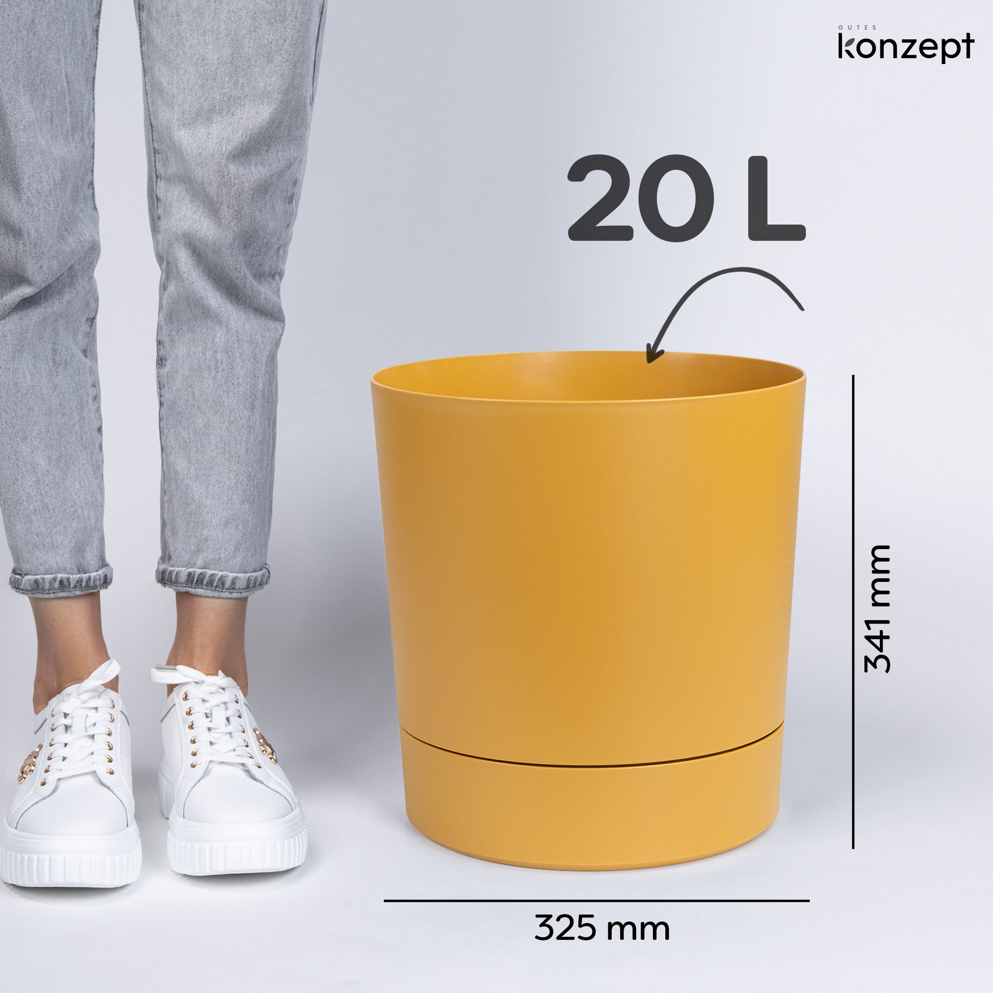 KONZEPT Blumentopf mit Untersetzer, großer Übertopf aus Kunststoff für Zimmerpflanzen (32,5 cm (20 Liter), modern und wetterfest, für Innen und Außen