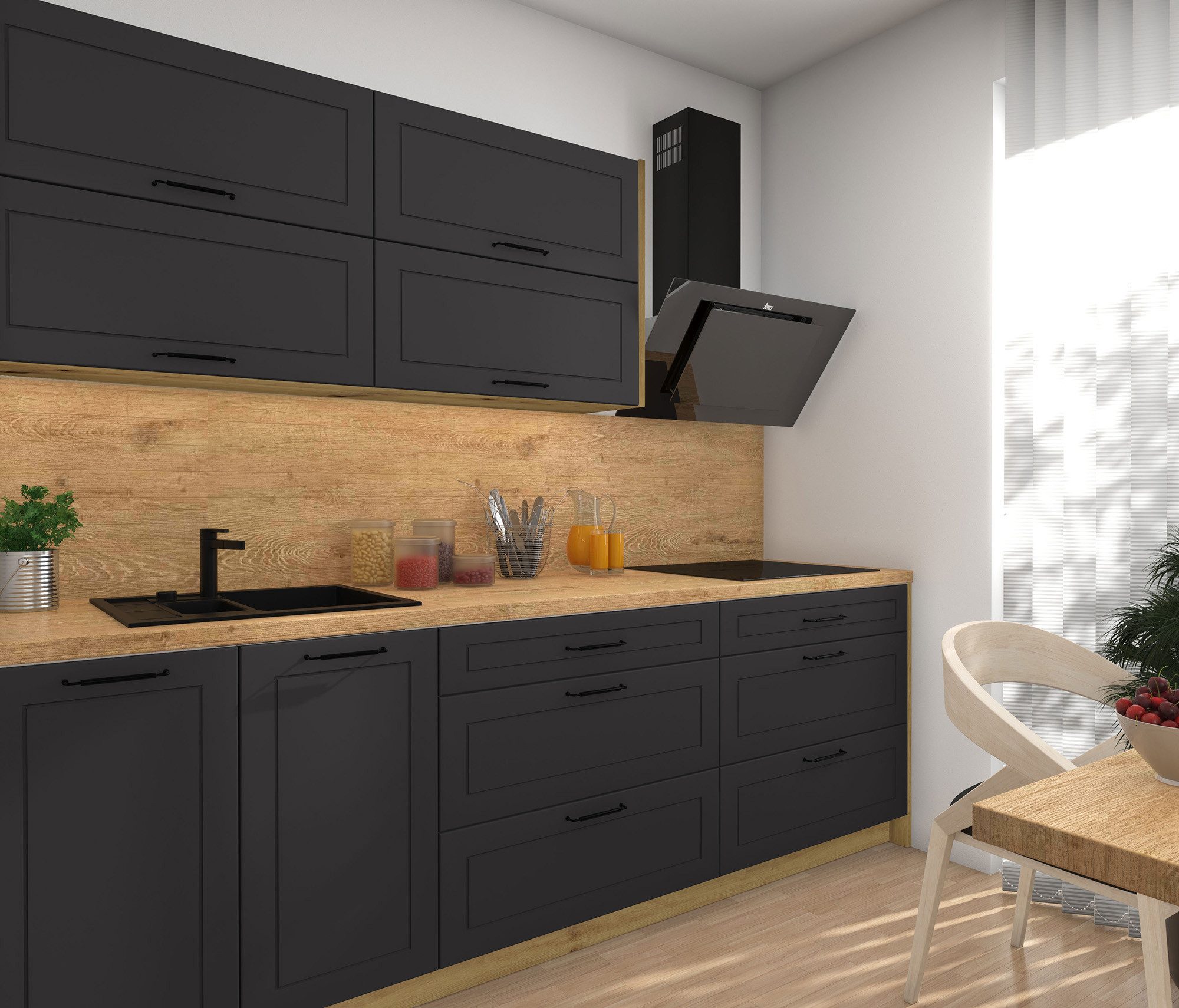 Feldmann-Wohnen Küchenzeile Kvantum, (Klappen mit Gasdruckdämpfer, Schubladensystem HETTICH InnoTech), 250cm, 7-teilig, Eiche Artisan / Graphit Matt - HETTICH InnoTech