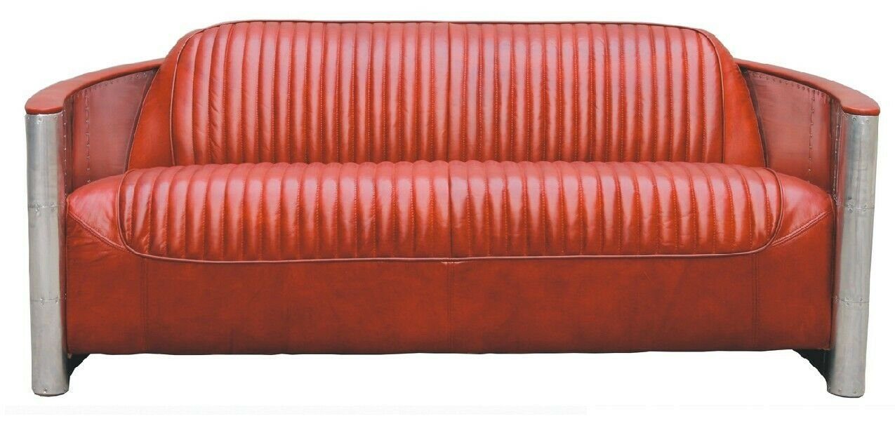 JVmoebel Sofa, Echtleder Design Vintage Designsofa verdreifachen Aluminium Sofa