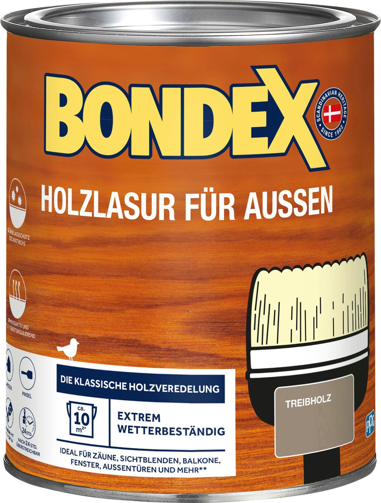 Bondex Holzschutzlasur HOLZLASUR FÜR AUSSEN, Wetterschutz Holzverkleidung, atmungsaktiv, in versch. Farbtönen Treibholz, braun