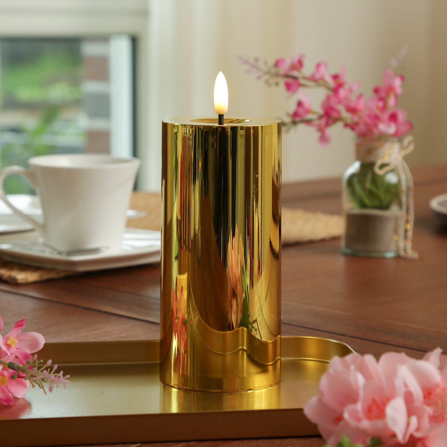 MARELIDA LED-Kerze gold glänzend festliche Kunststoff Stumpenkerze Timer H: günstig online kaufen