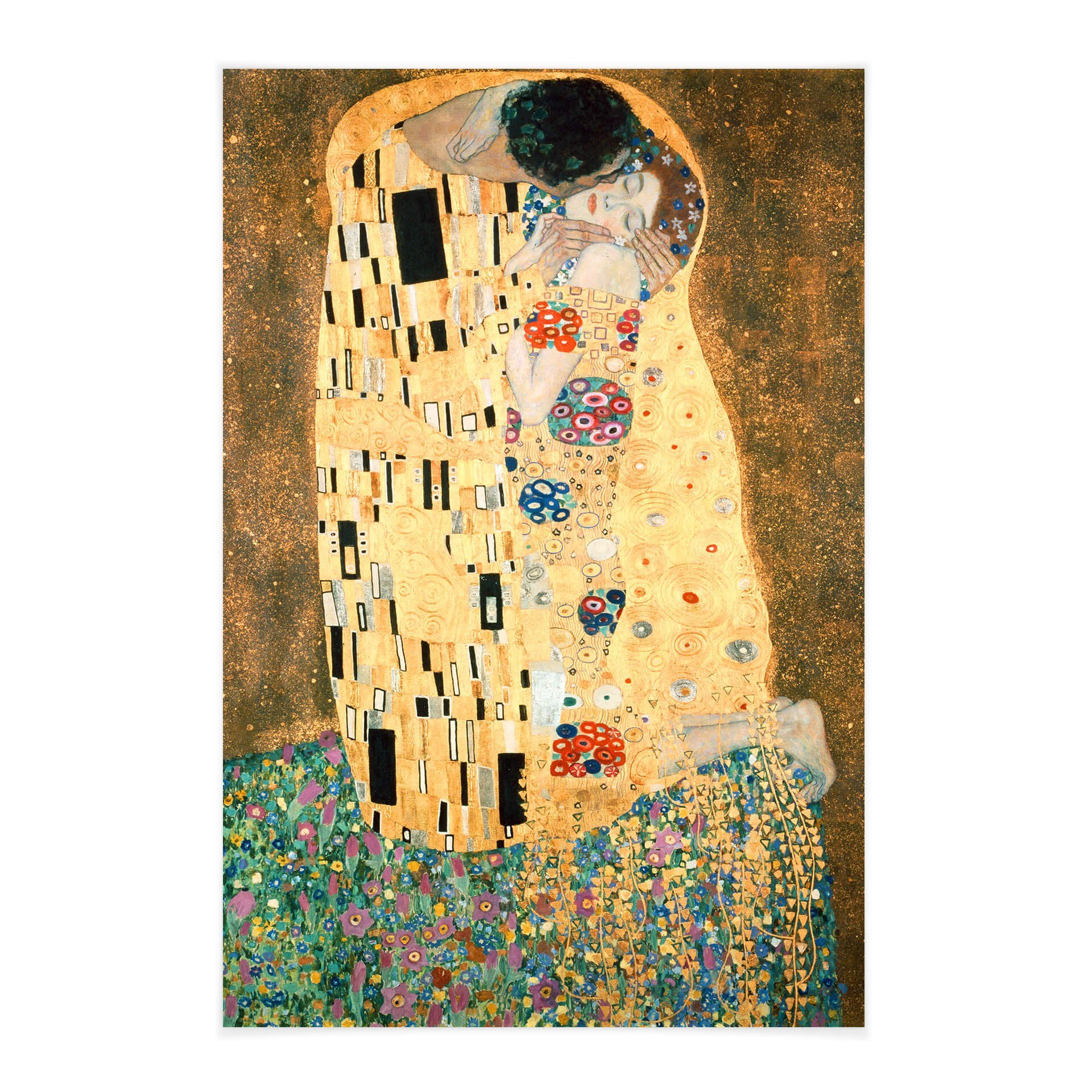 K&L Wall Art Leinwandbild Vintage Stoffbild Poster Klimt Der Kuss Gold Kunstdruck Banner, Jugendstil Gemälde ohne Zubehör