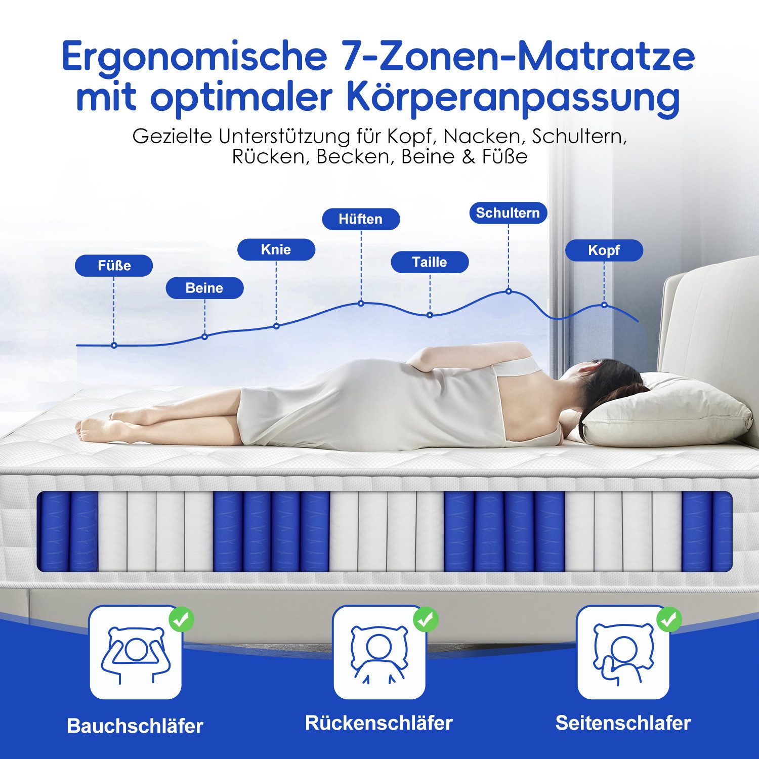 Taschenfederkernmatratze Matratze,7 Zone Federkernmatratze,Matratze 90x200/ günstig online kaufen