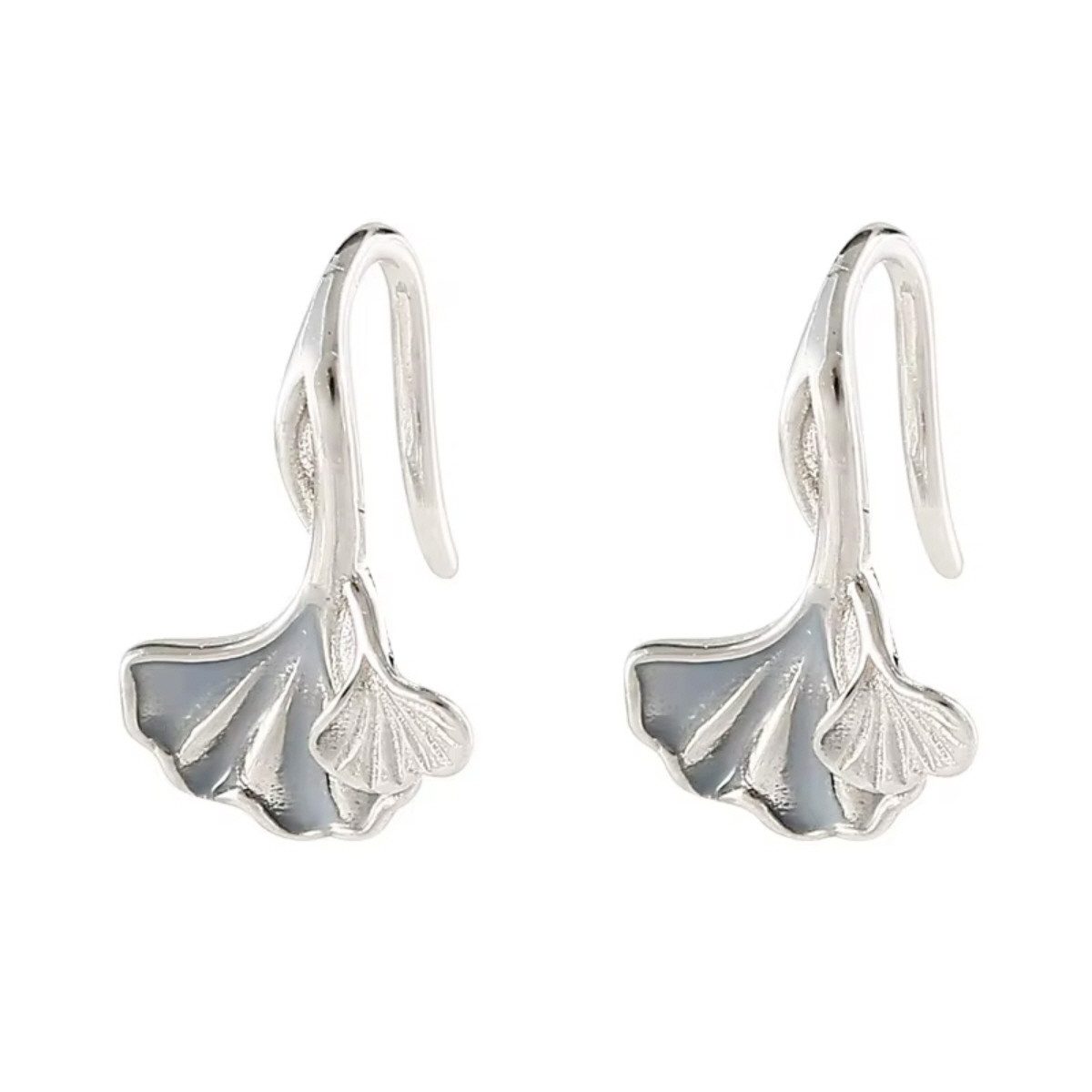 Paar Ohrhaken Mini Kleine Ohrringe Ohrstecker Ginkgo Biloba Blatt Symbol d. Hoffnung