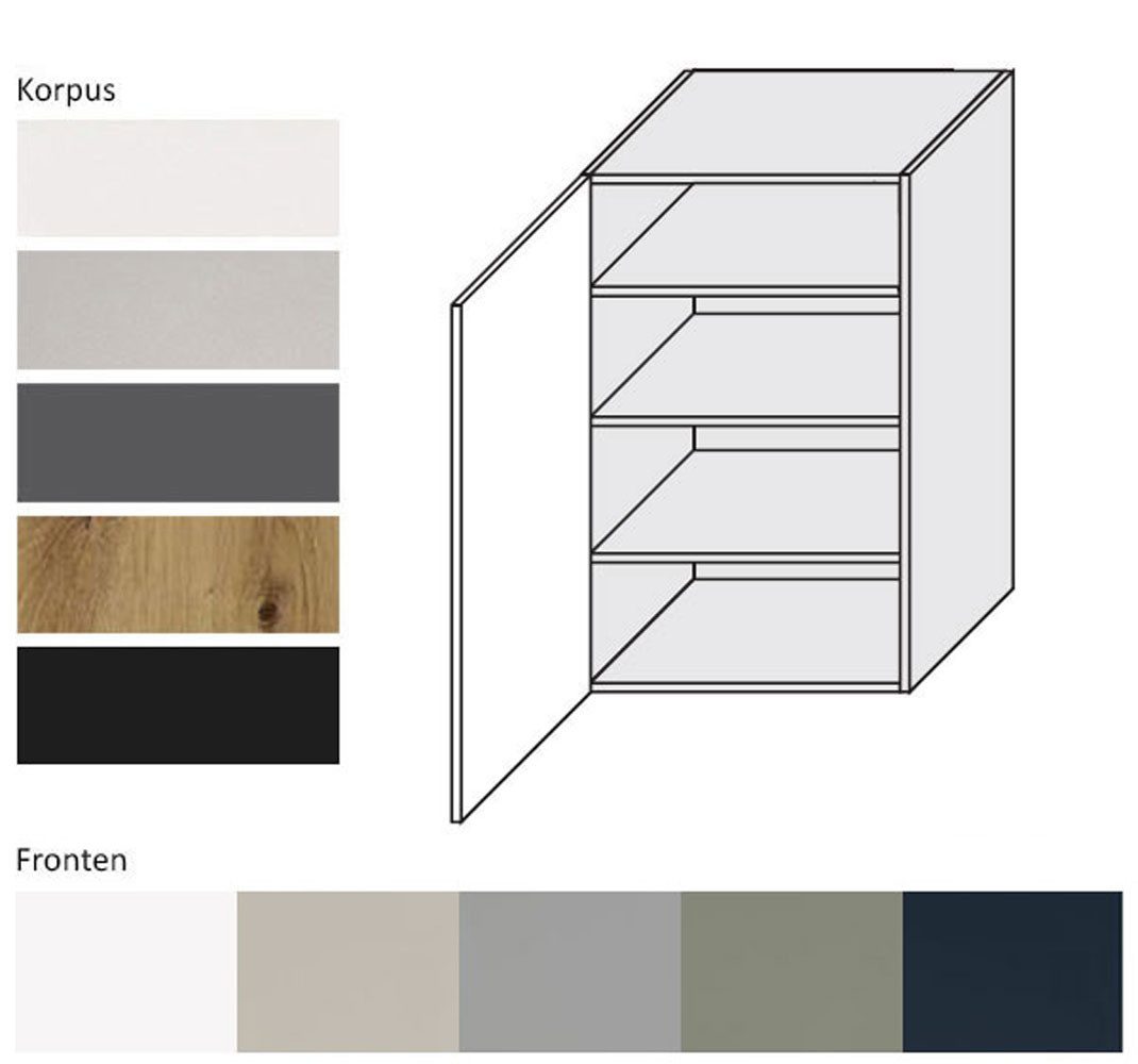 Feldmann-Wohnen Klapphängeschrank Salo (W4/60/1, 1-türig, 3 Einlegeböden, 1-St., moderne Kassettenoptik, folierte Fronten) 60x32,5x96cm Lava / Weiß Matt