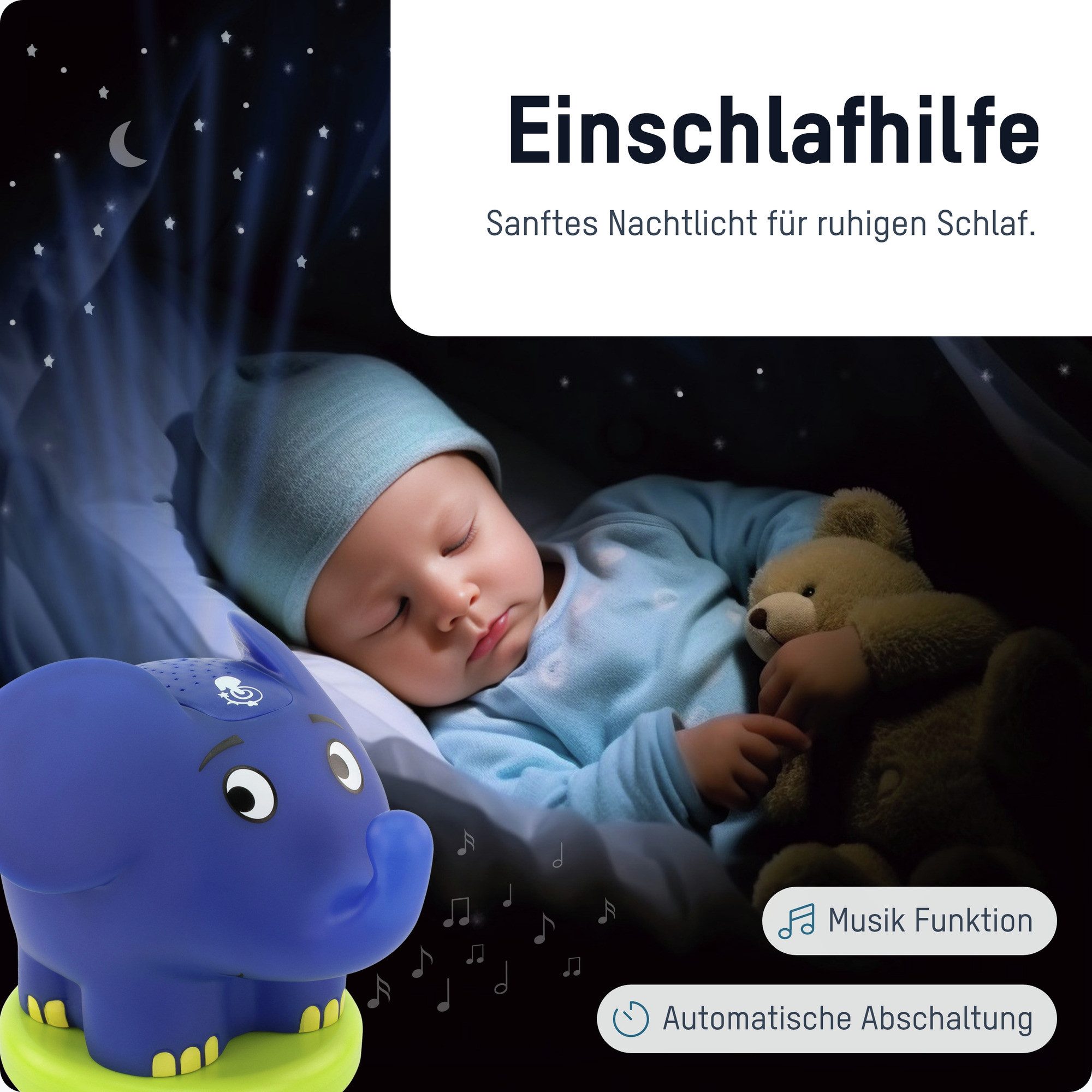 ANSMANN AG LED-Sternenhimmel LED Sternenhimmel Projektor Elefant Musik Sternenlicht Einschlafhilfe