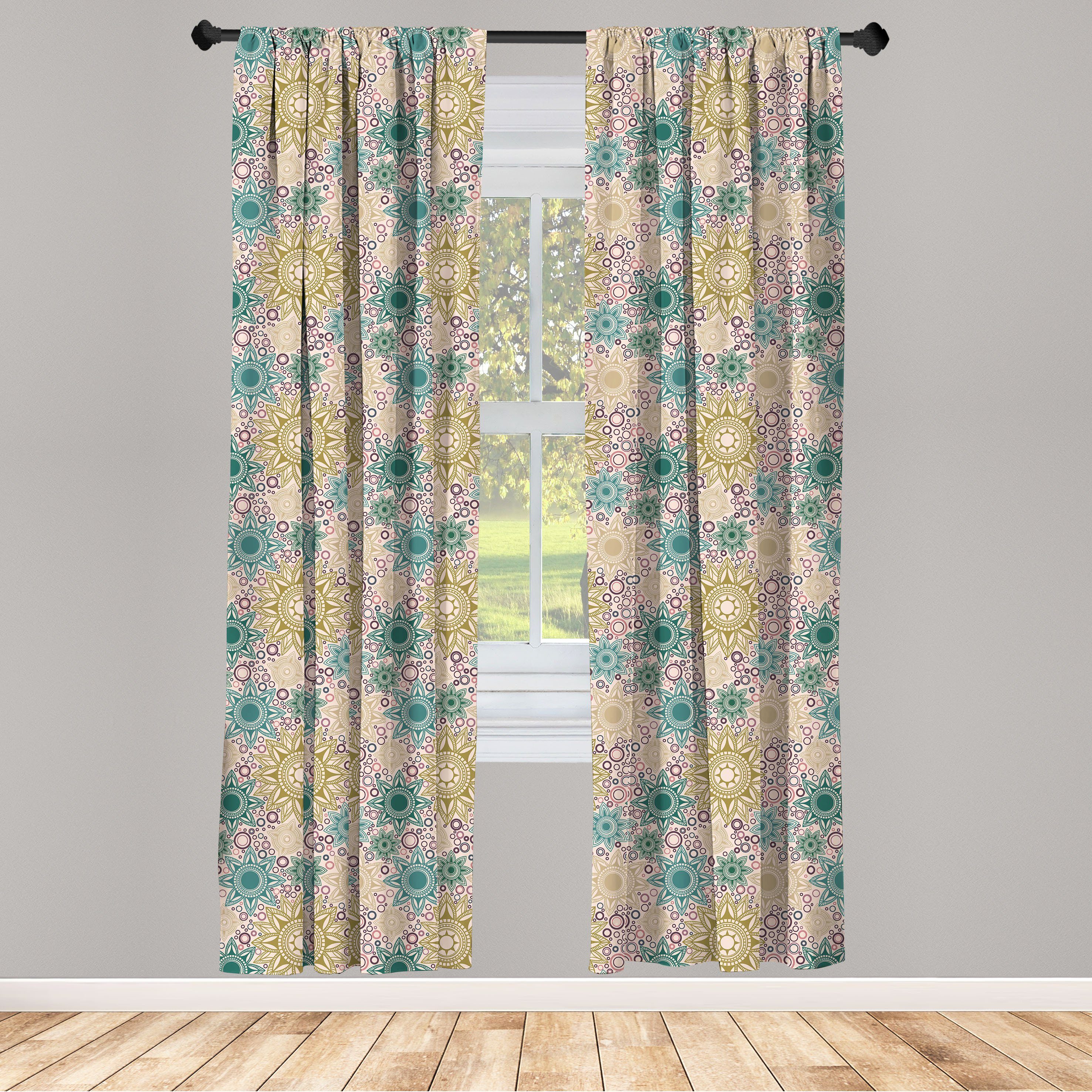 Gardine Vorhang für Wohnzimmer Schlafzimmer Dekor, Abakuhaus, Microfaser, Mandala Oriental Blumenmuster