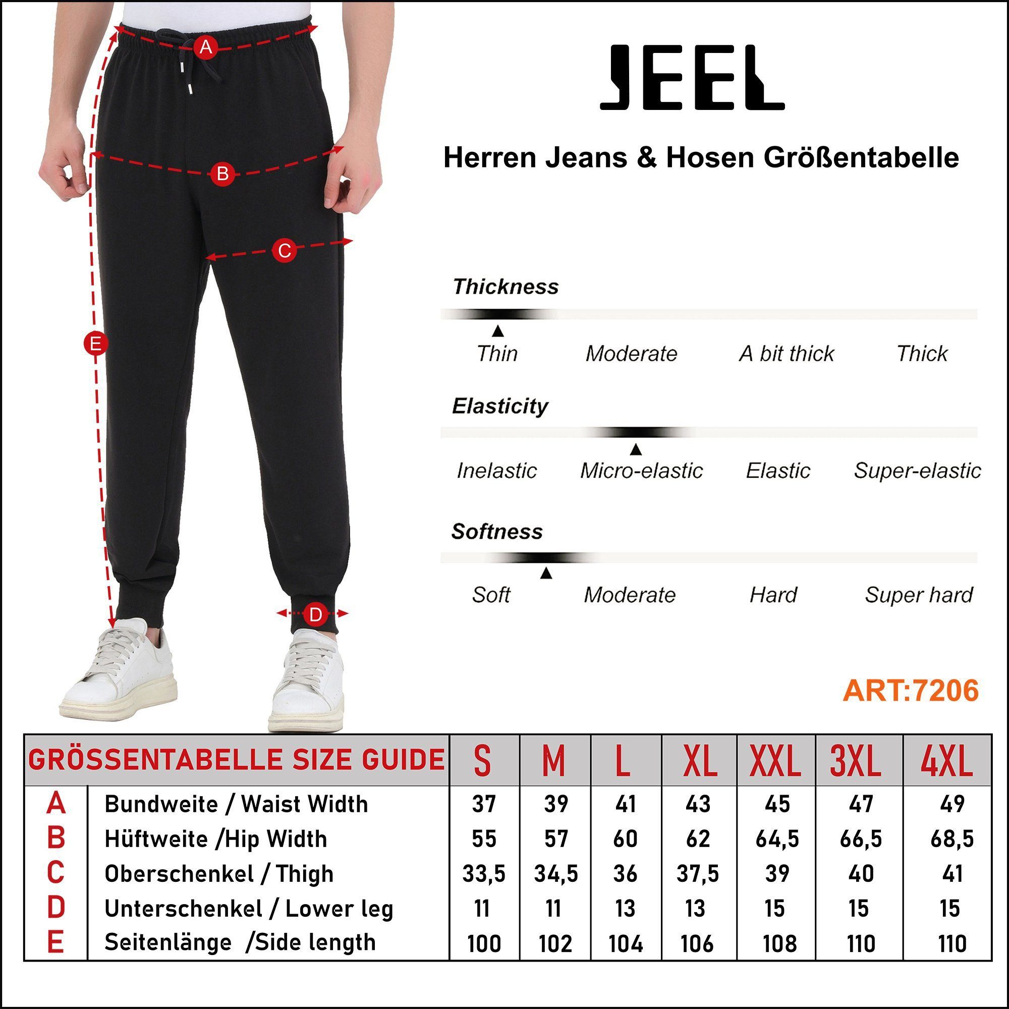JEEL Jogginghose Sporthose Herren (1-tlg) Baumwolle elastischer Bund, Schwarz