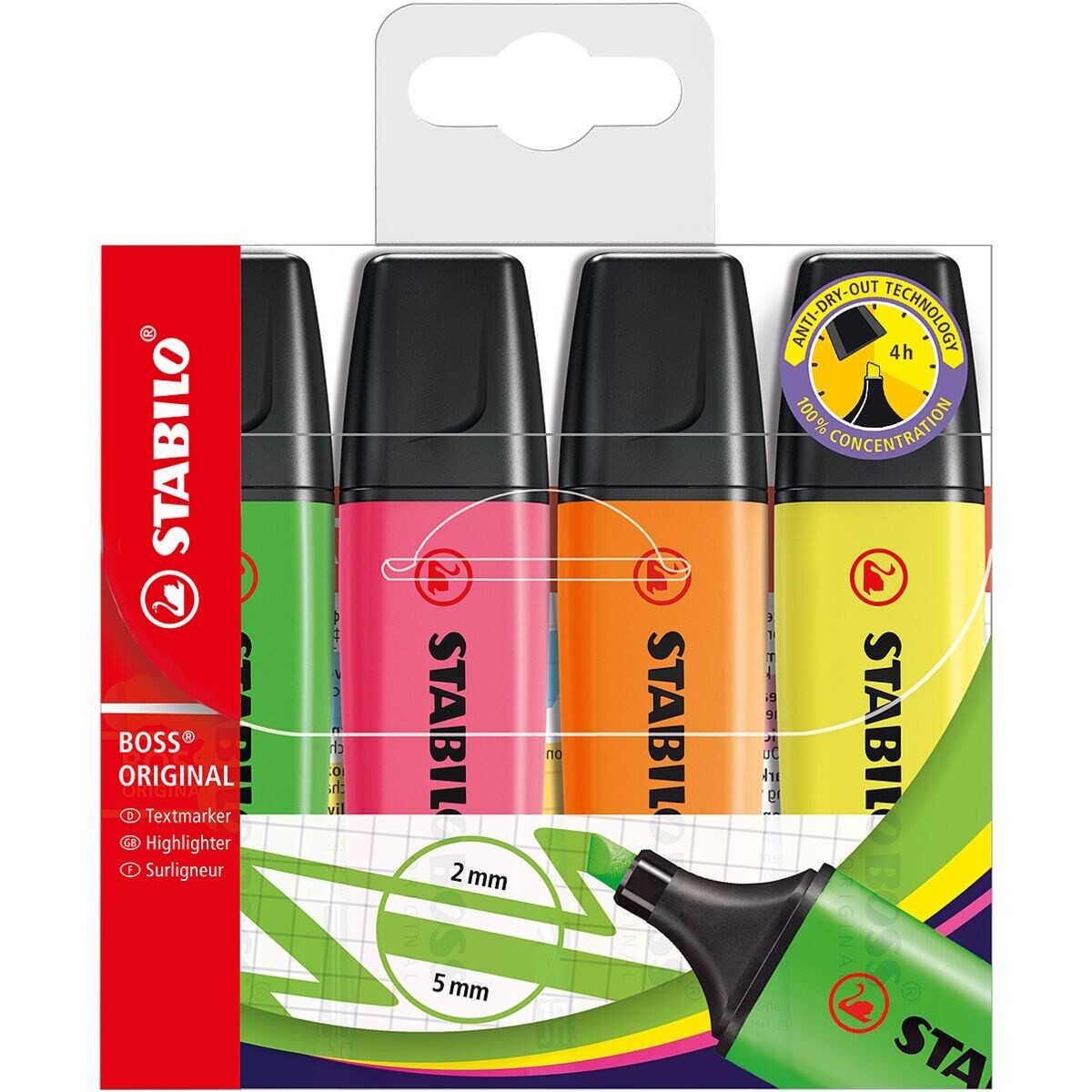 STABILO Marker BOSS® Original, (4-tlg), Textmarker, schnelltrockend