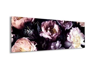artissimo Glasbild Glasbild 80x30cm Bild aus Glas Wohnzimmer Vintage Blumen lila violett, Blumen und Blüten: Retro-Blumen auf schwarzem Hintergrund