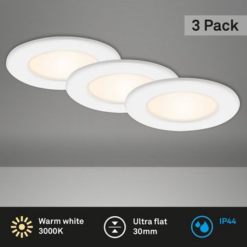 Briloner Leuchten LED Einbauleuchte 7053-036, LED fest verbaut, Warmweiß, Einbauleuchte 3er SET für Bad ultraflach IP44