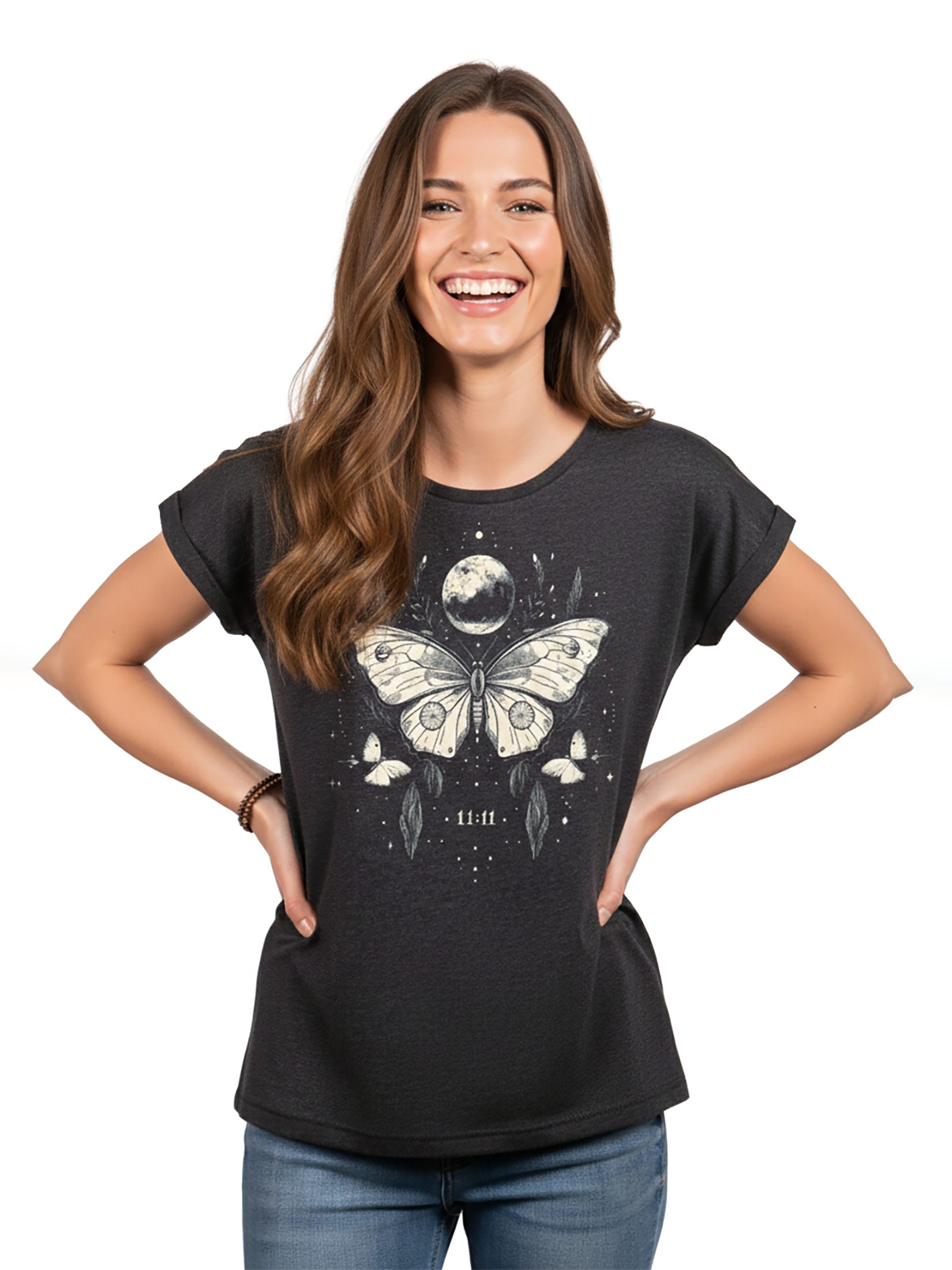 MAKAYA Print-Shirt Schmetterling Damen Tunika Vintage Aufdruck Stylisch Boho Top Modisch (Schwarz, Blau, Grau, 34, 36, 38, 40, 42, 44, 46, 48, 50) Baumwolle – Bild 2 von 5