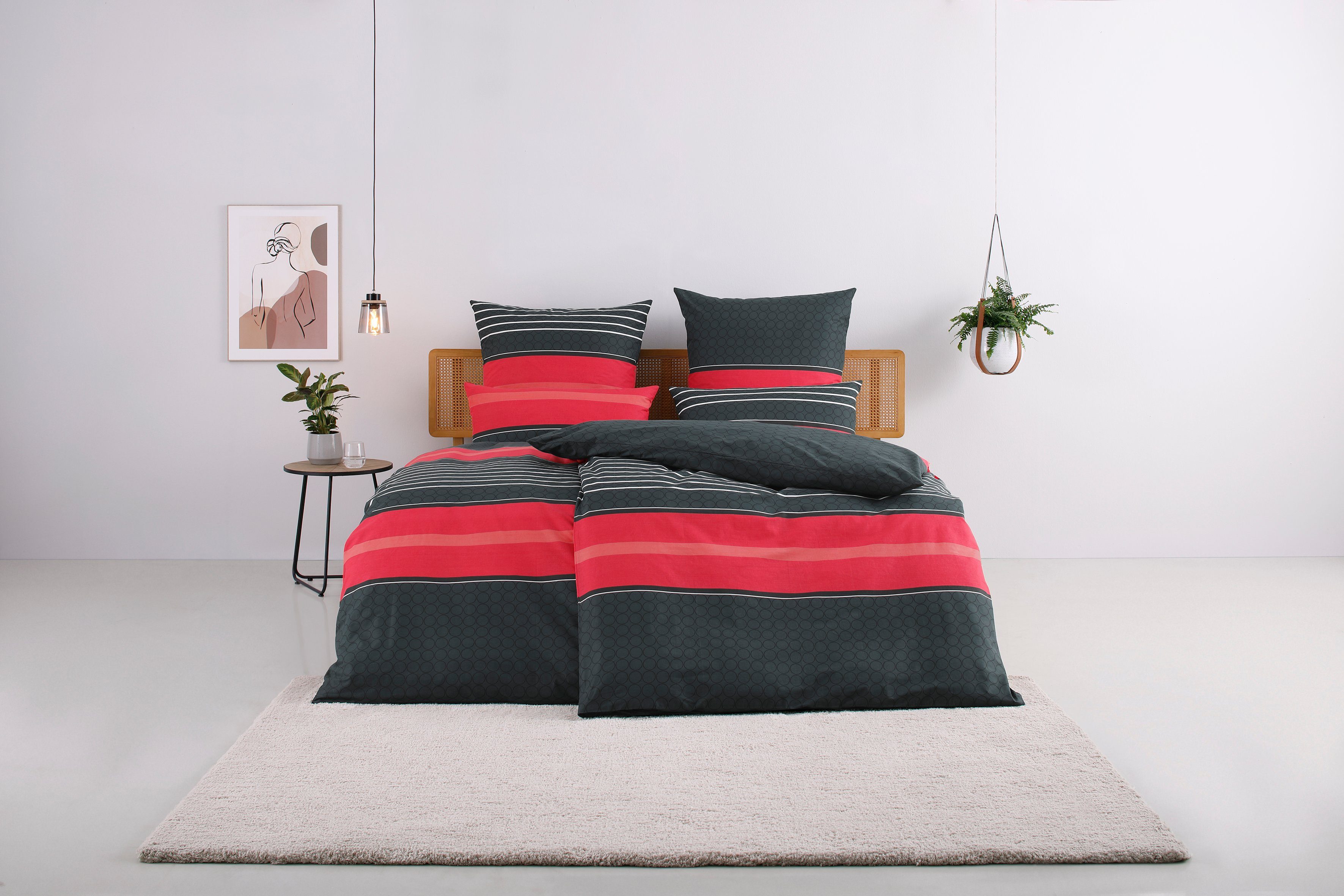 Bettwäsche Circle in Gr. 135x200 oder 155x220 cm, my home, Linon, 2 teilig, Bettwäsche aus Baumwolle mit Streifen-Design, moderne Bettwäsche rot