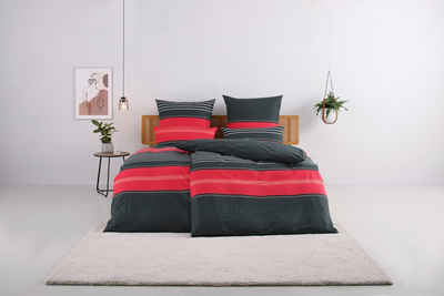 Bettwäsche Circle in Gr. 135x200 oder 155x220 cm, my home, Linon, 2 teilig, Bettwäsche aus Baumwolle mit Streifen-Design, moderne Bettwäsche
