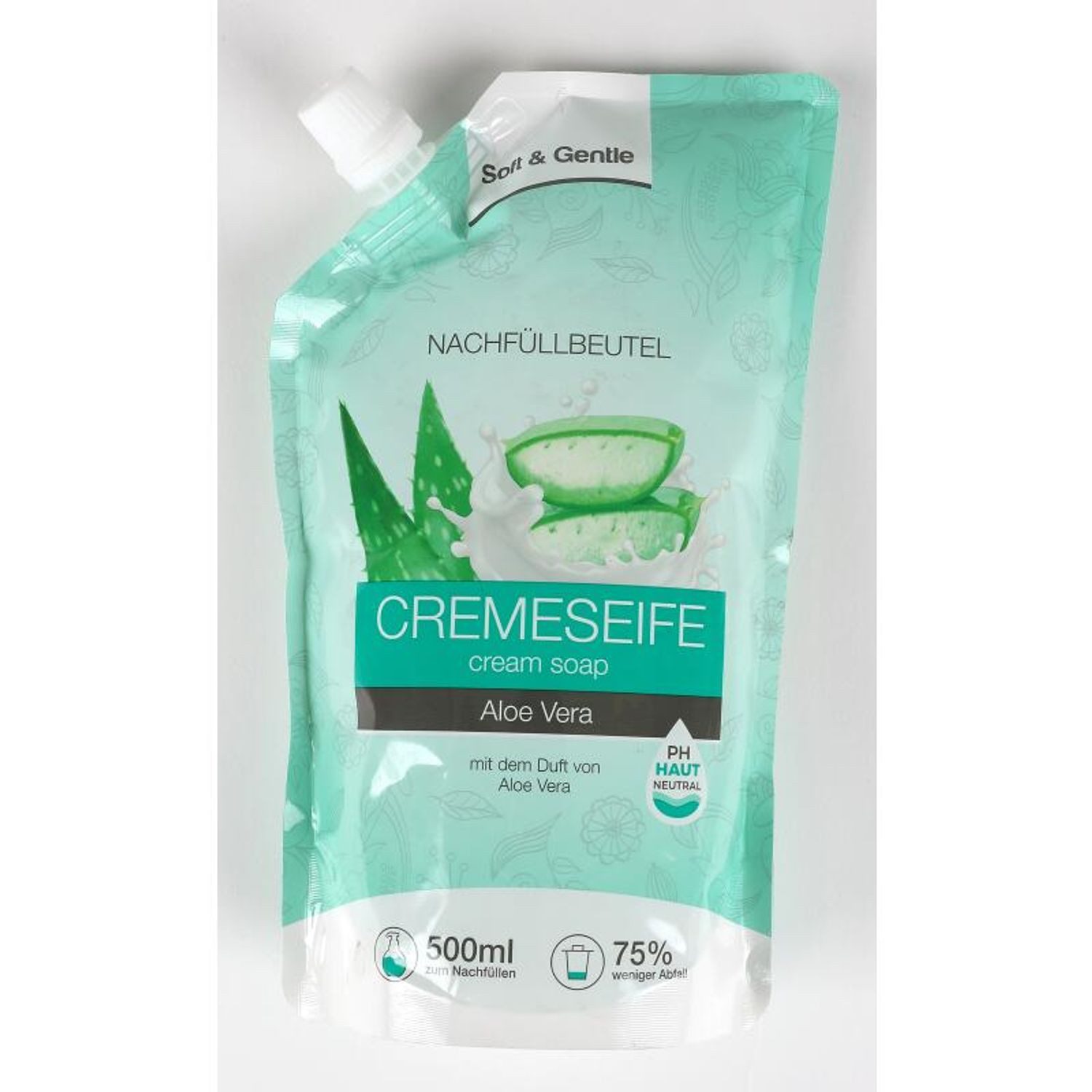 Schmees GmbH Flüssigseife 12x 500ml Soft & Gentle Cremeseife Nachfüllbeutel Aloe Vera Hände