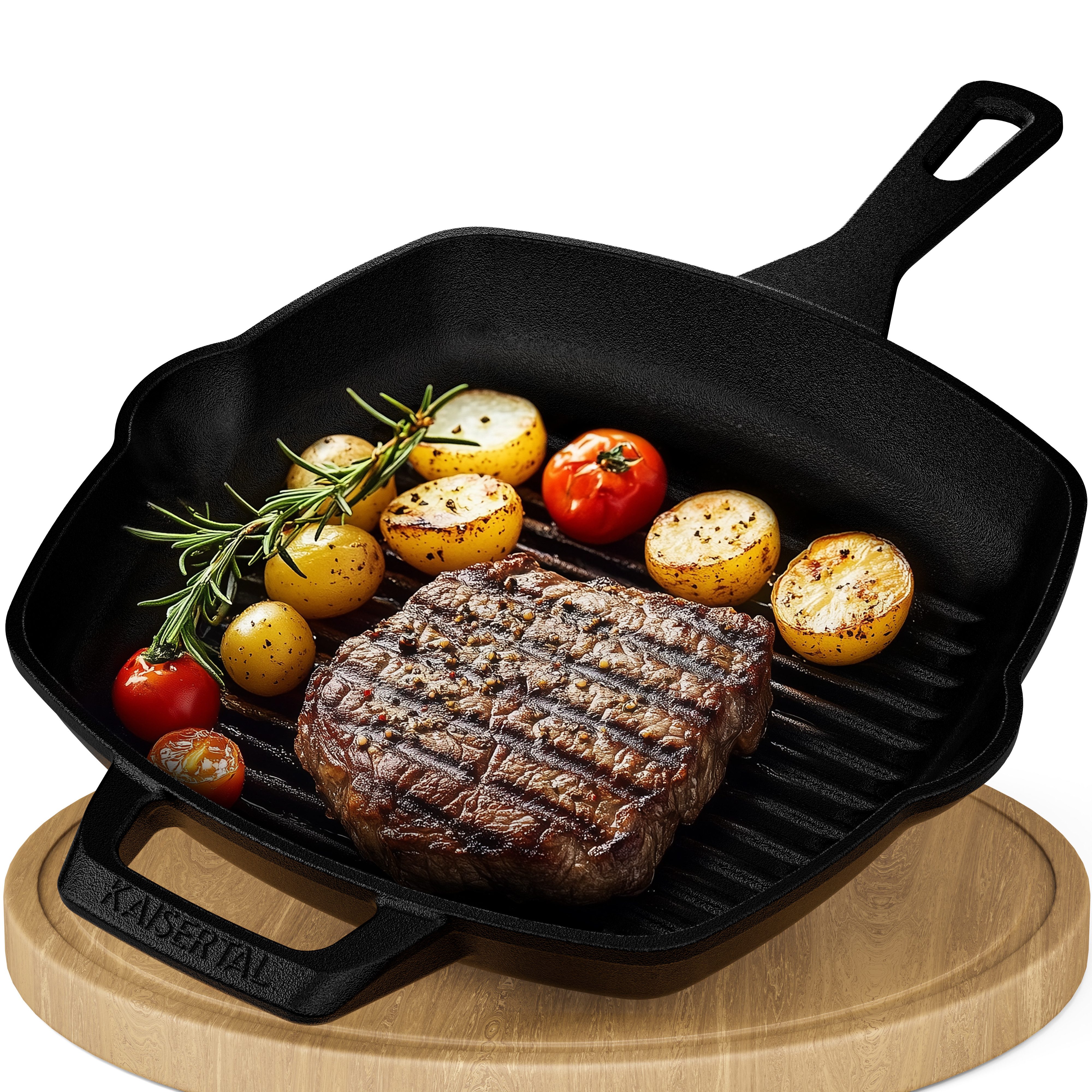 Grillpfanne KAISERTAL Gusseisen Grillpfanne - 27cm Bratfläche - Induktionsgeeignet