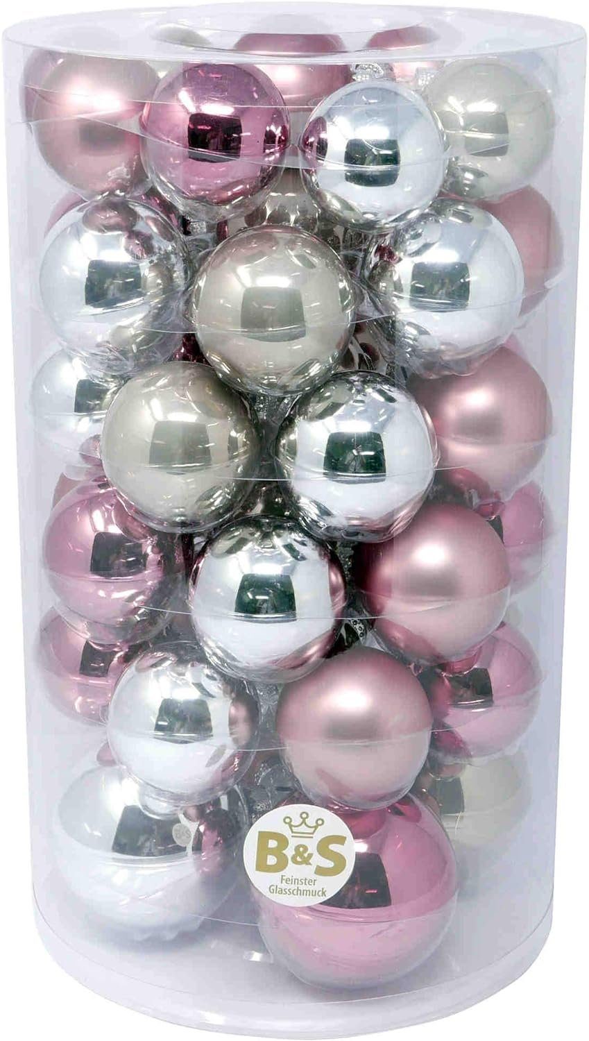 B&S Weihnachtsbaumkugel Weihnachtskugel-Set Glas 46 teilig - 3 Größen - rosa matt Mix
