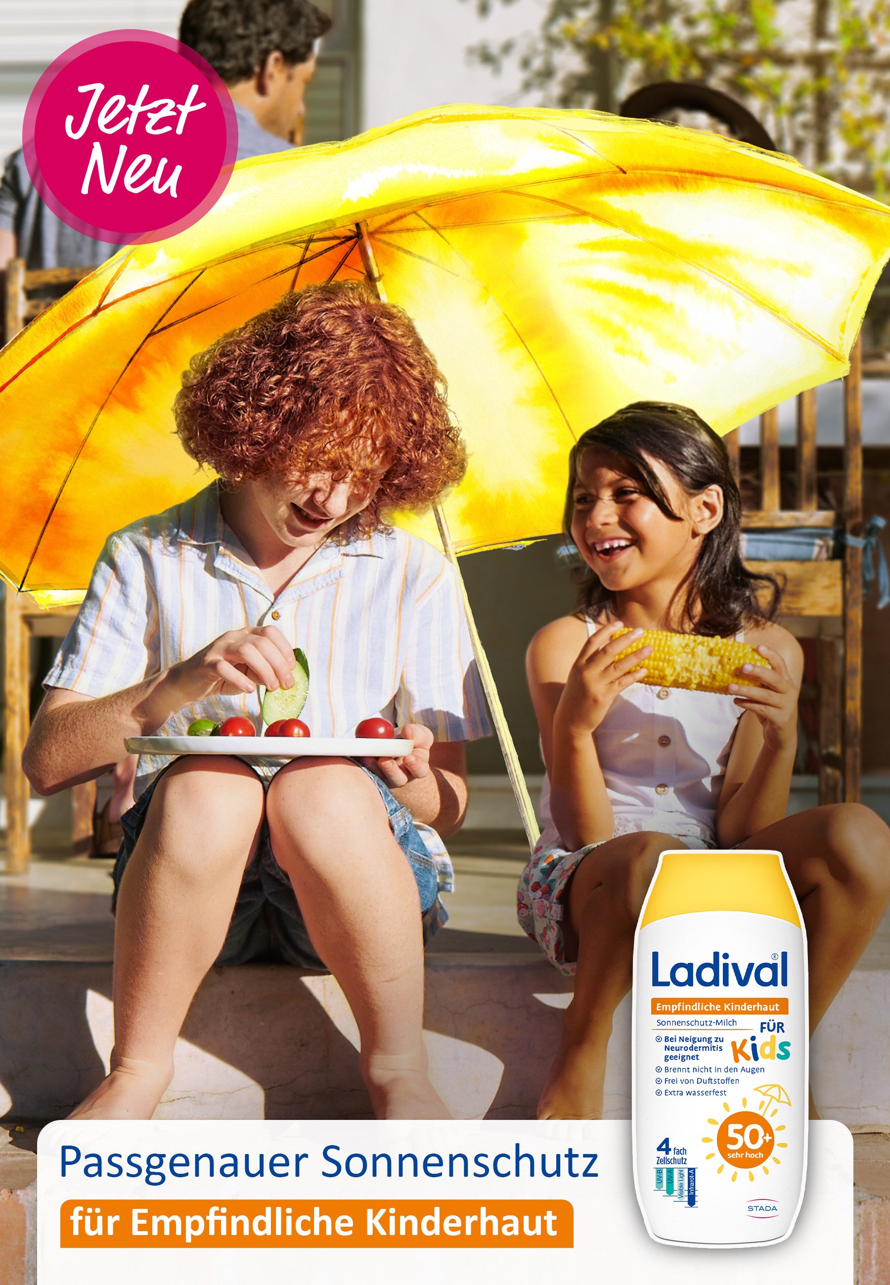 Ladival Sonnenschutzmilch Sonnencreme Empfindliche Kinderhaut Sonnenschutz-Milch, Sonnencreme für Kinder, ab 6 Monaten geeignet, extra wasserfest, 4-fach Zellschutz