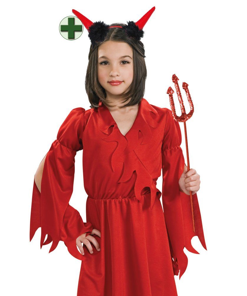 Karneval-Klamotten Teufel-Kostüm Teufelskleid Mädchen rot mit Teufelshörner, Halloween Kinderkostüm Mädchenkostüm