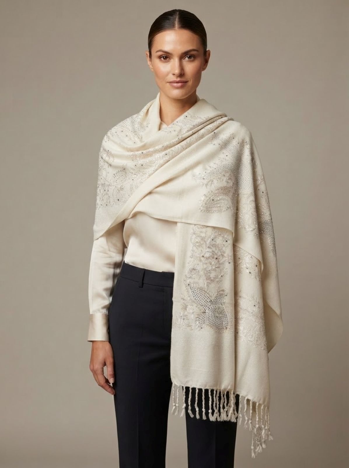 PfauGermany Modeschal Partywear Premium Quality Fancy Embroidered with Stonework