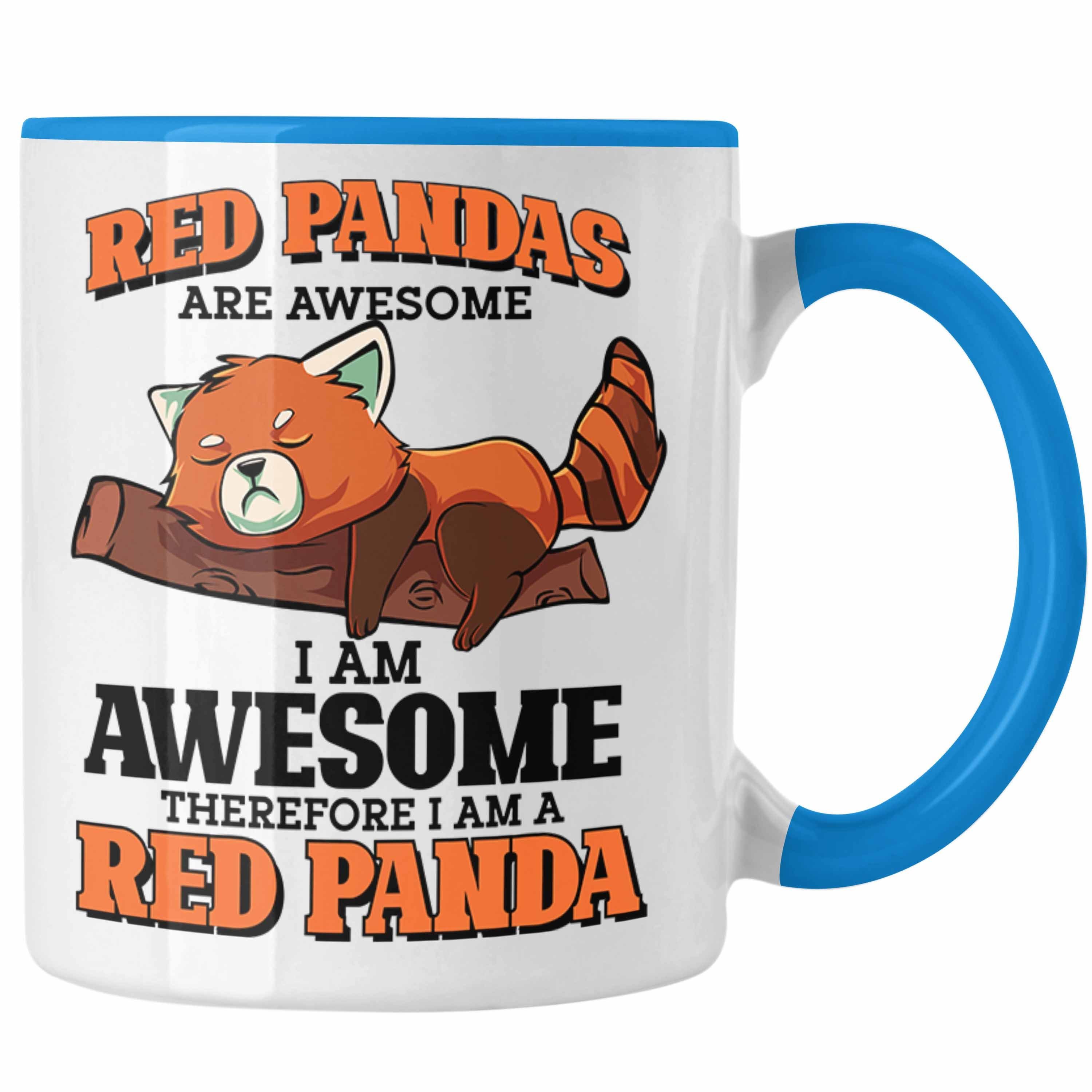 Trendation Tasse Lustige Roter Panda Tasse Spruch Geschenk für Panda-Liebhaber Blau
