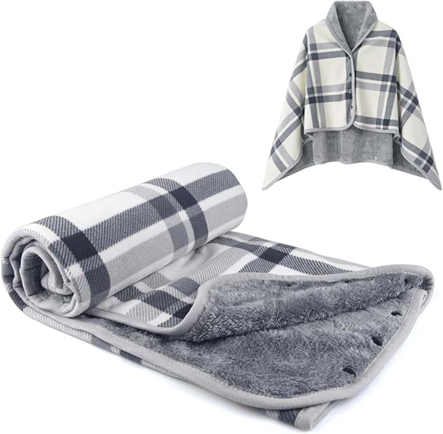 Coonoor Fleeceponcho Damen Poncho Fleece Tragbare Decke, Karierte Schoßdecke