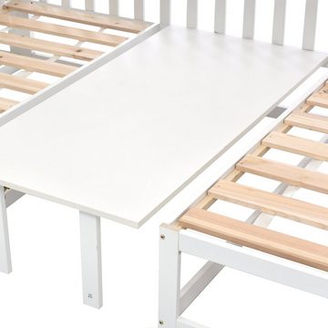 EXTSUD Etagenbett Platzsparendes Etagenbett mit Treppe, verstellbarer Tisch, Weiß (90x200cm&120*200cm)