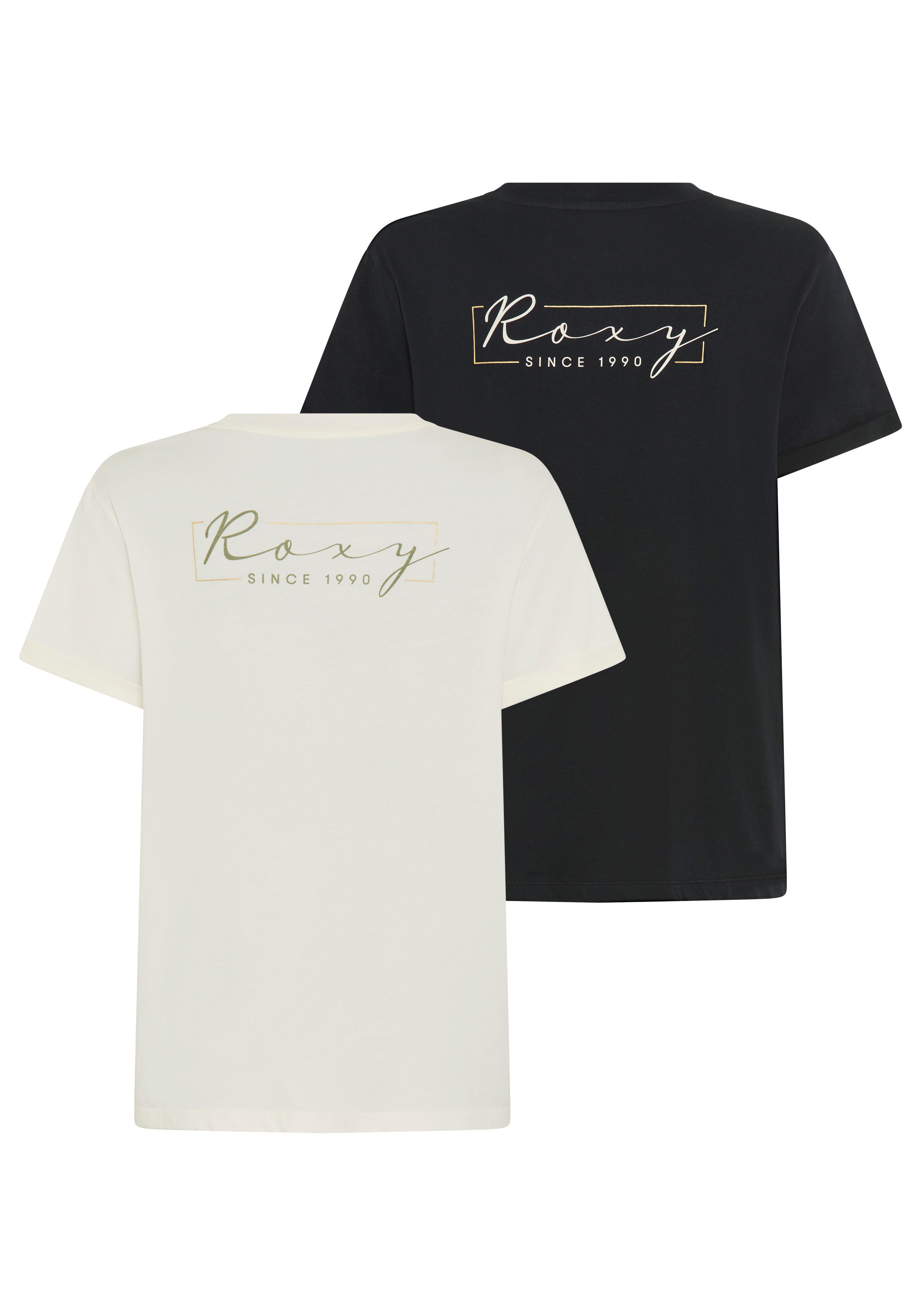Roxy T-Shirt SPARKLE EVENING SCRIPT COOL (Packung, 2-tlg) für Erwachsene, sportlicher Stil, Kurzarmdesign