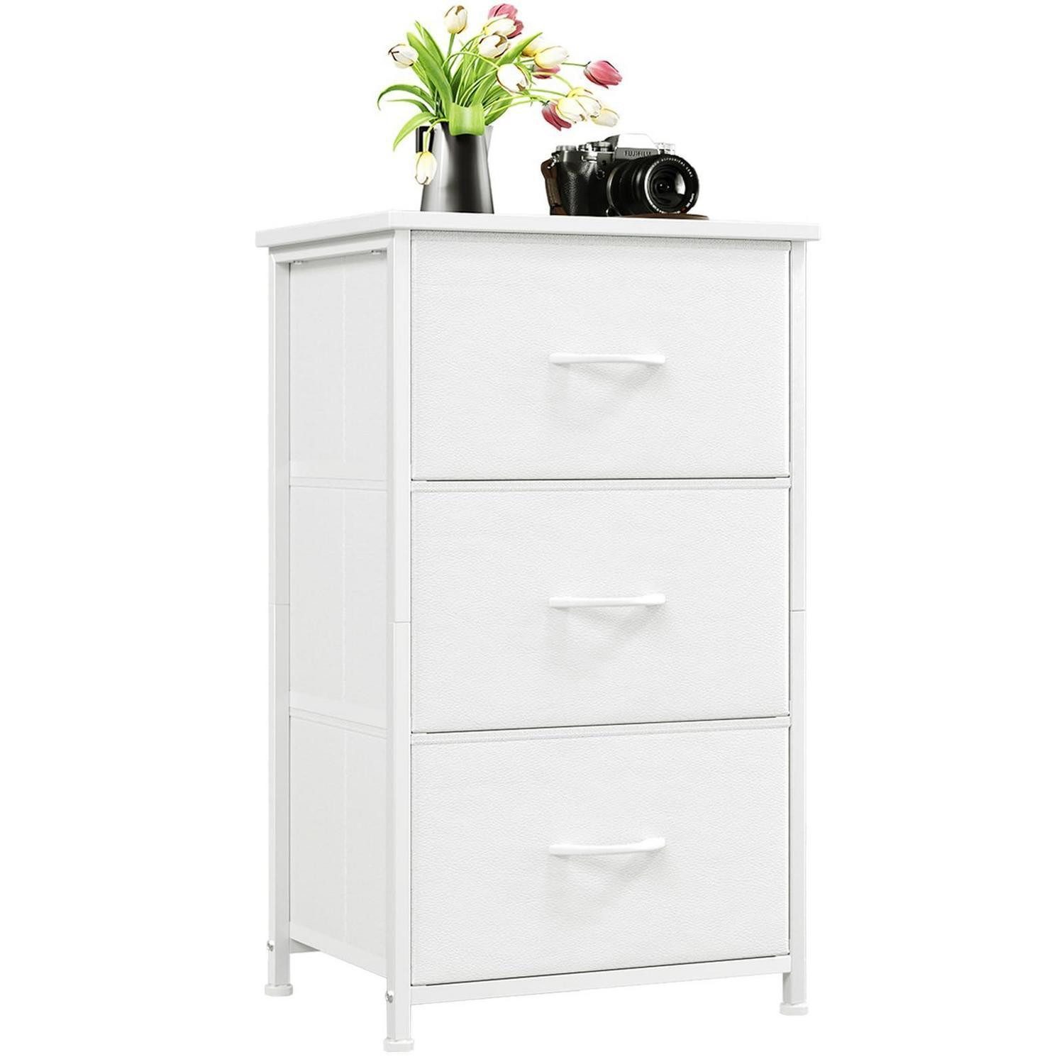 Kommode Kommode 3 Weißes Leder 30T x 42B x 71.5H cm (3 Schubladen)