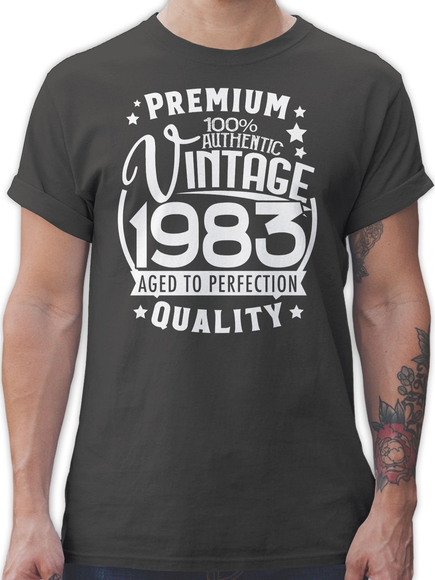 Shirtracer T-Shirt Vintage 1983 Vierzigster weiß 40. Geburtstag 01 Dunkelgrau